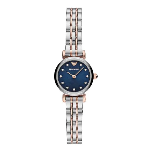 EMPORIO ARMANI Gianni T-Bar Two-Tone Stainless Steel Blue Dial Quartz Watch for Ladies - AR11222