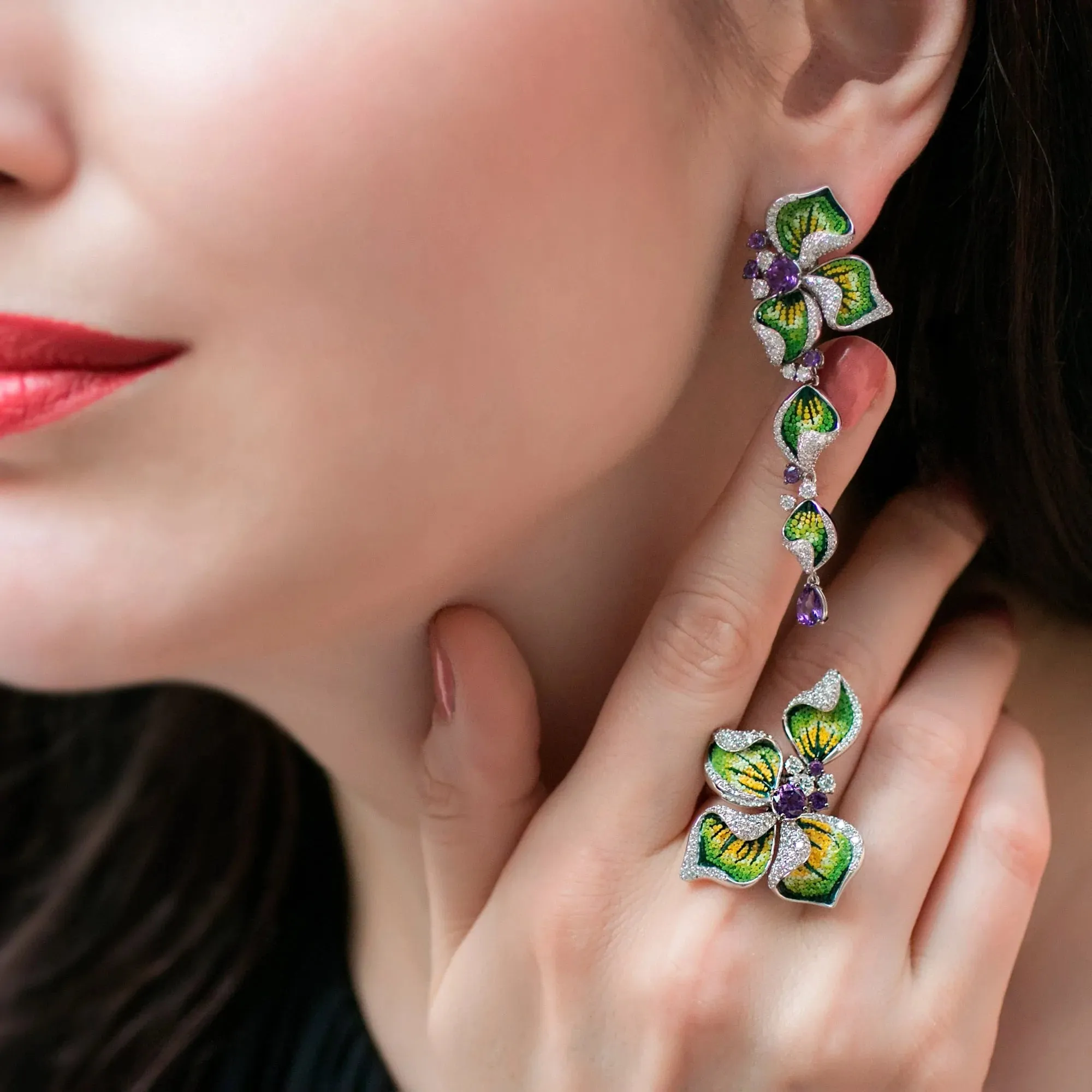Fashion earrings White Gold Diamonds Amethyst and Micromosaic