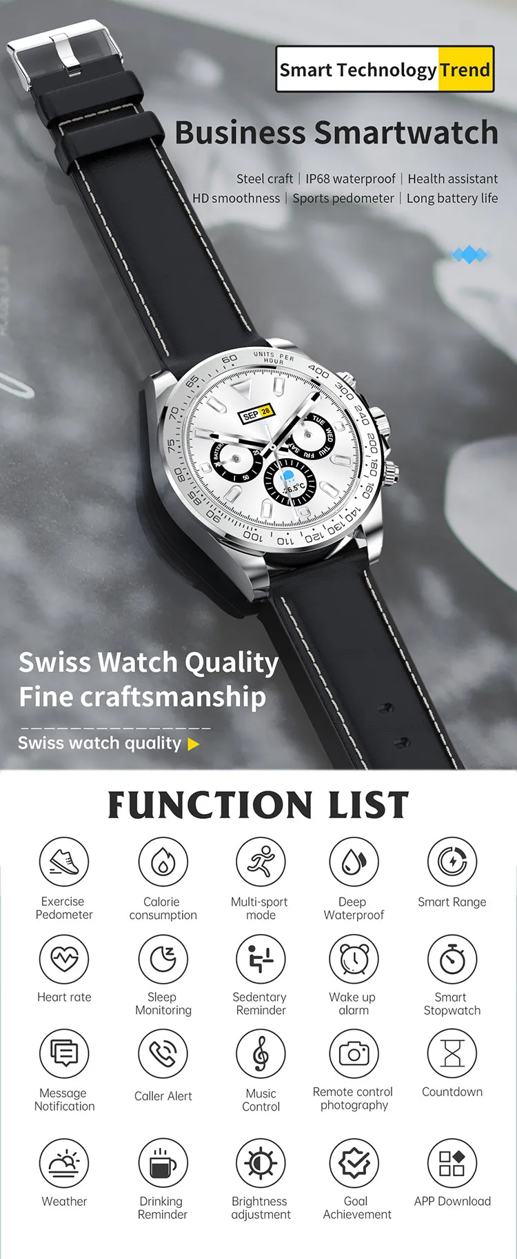 Fashion Luxury Men'S Business Sports Steel Smart Watch-Waterproof Ip68 Wrist-watch