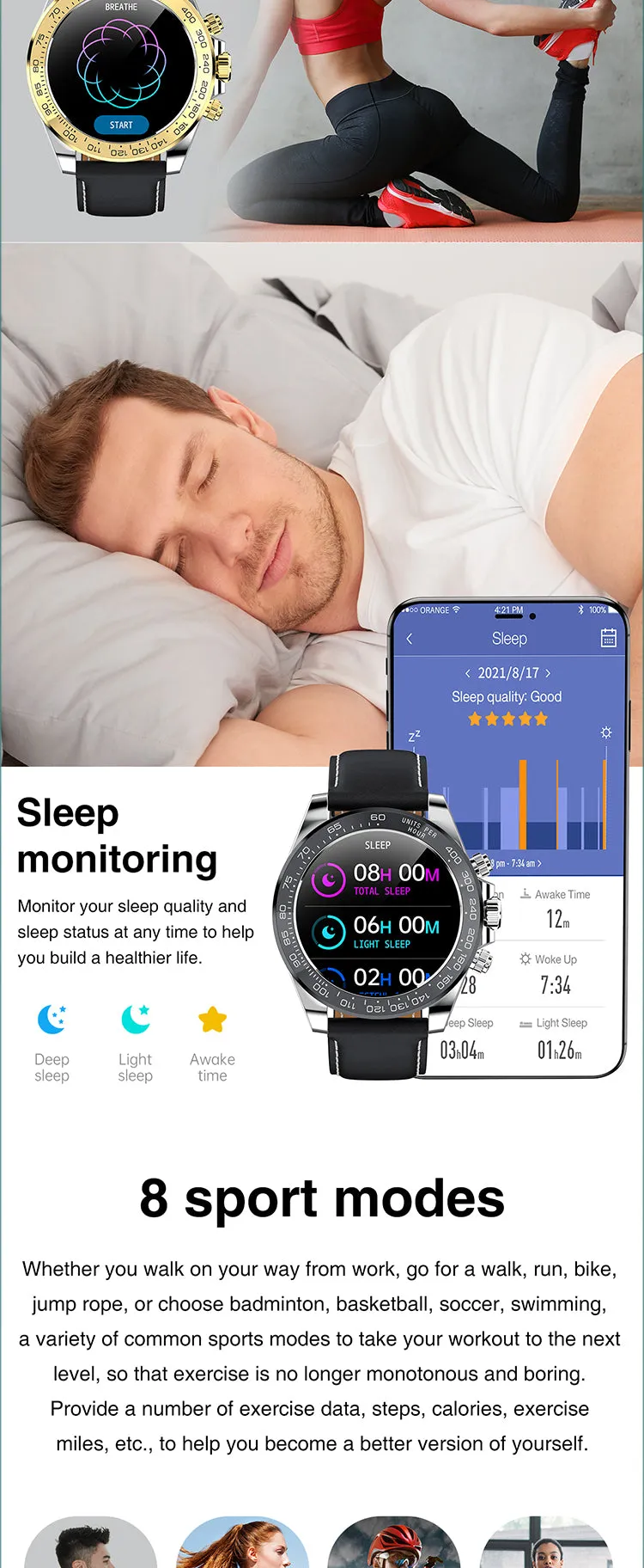 Fashion Luxury Men'S Business Sports Steel Smart Watch-Waterproof Ip68 Wrist-watch