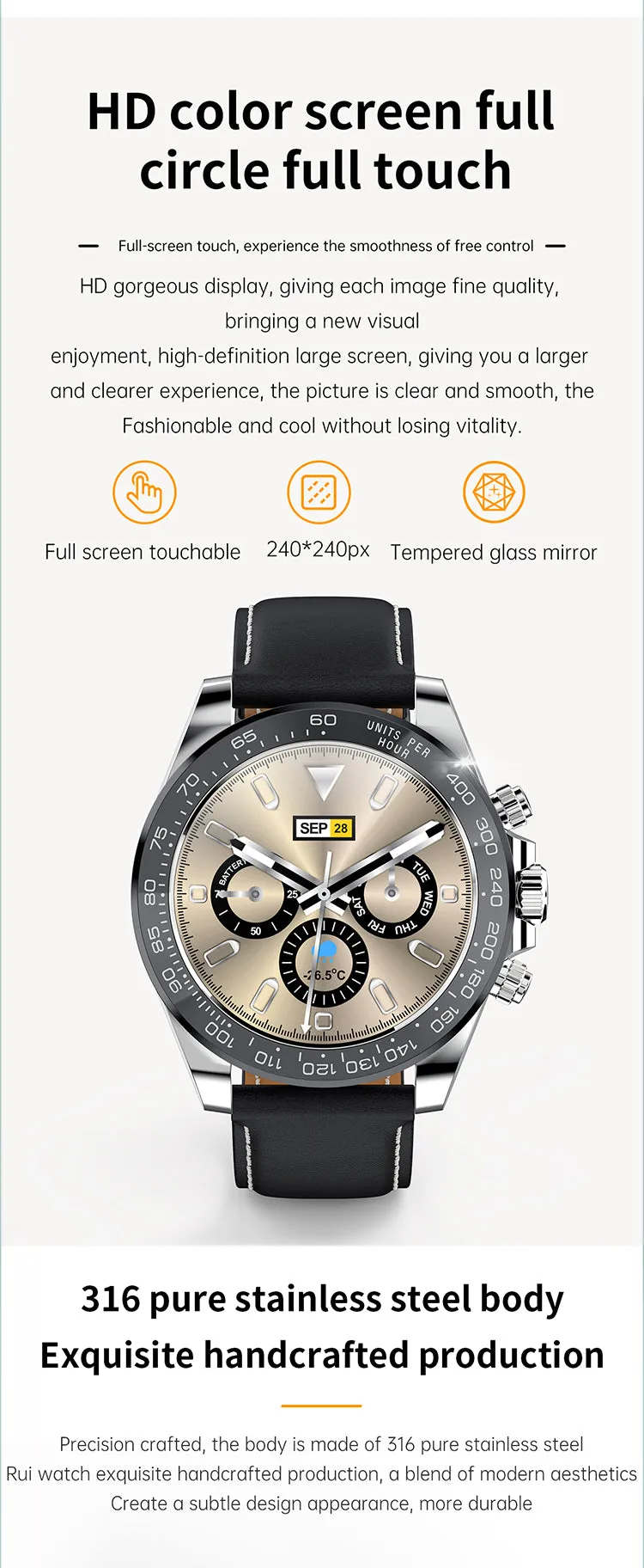 Fashion Luxury Men'S Business Sports Steel Smart Watch-Waterproof Ip68 Wrist-watch