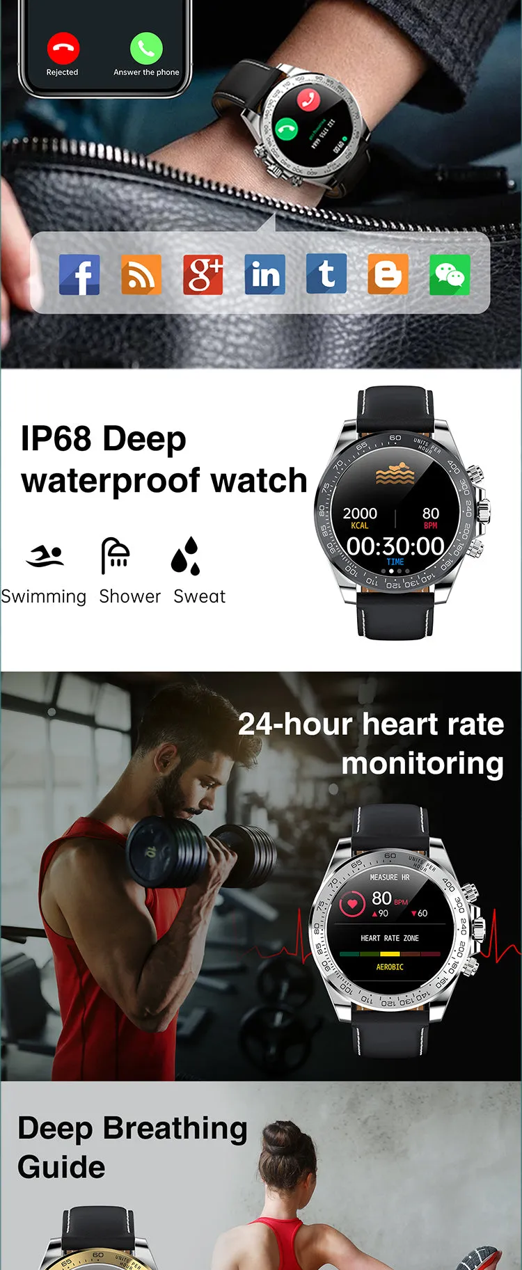 Fashion Luxury Men'S Business Sports Steel Smart Watch-Waterproof Ip68 Wrist-watch