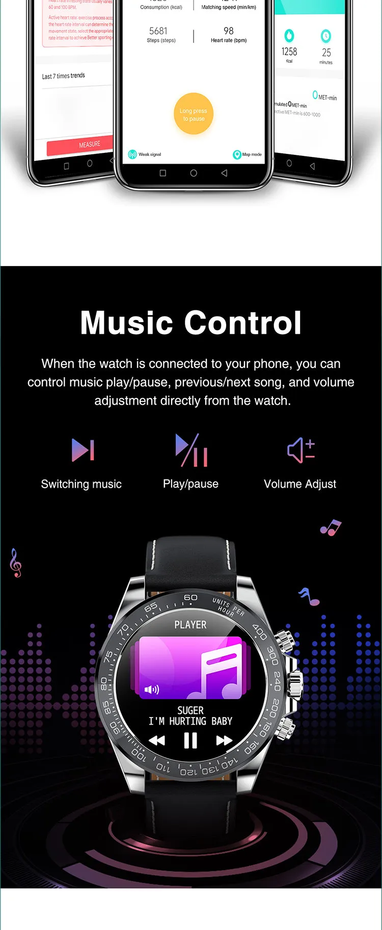 Fashion Luxury Men'S Business Sports Steel Smart Watch-Waterproof Ip68 Wrist-watch