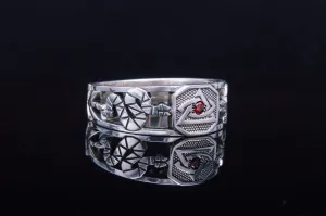 Freemason Eye of Providence Geometric Ring with Red Cubic Zirconia
