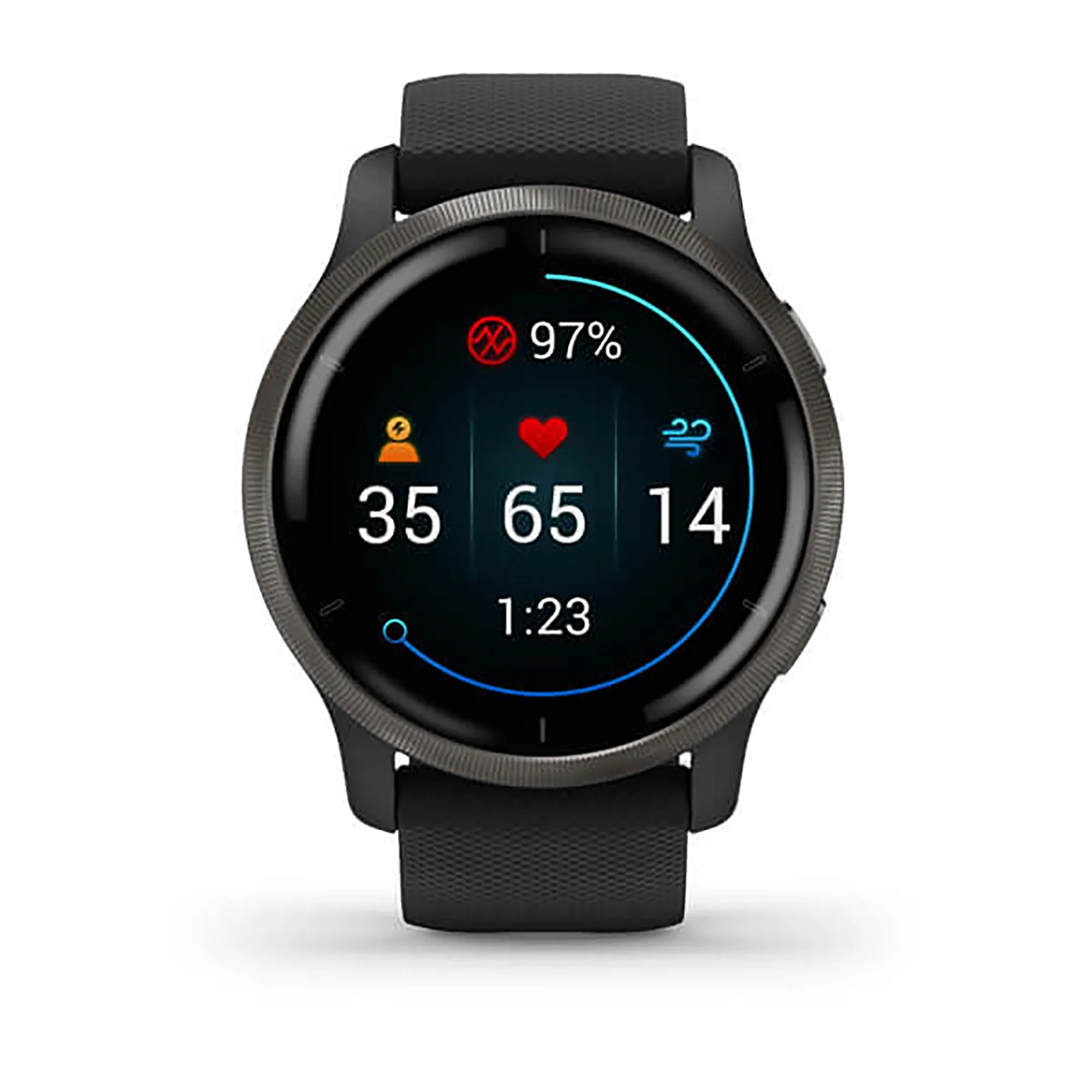 Garmin Venu 2 S Silicone Black Strap Full Color Display Dial Watch - 010-02430-11