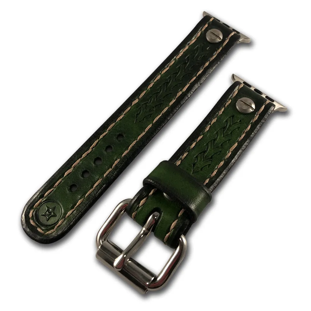 Green Stressed Apple iWatch Straps with Stainless Hardware
