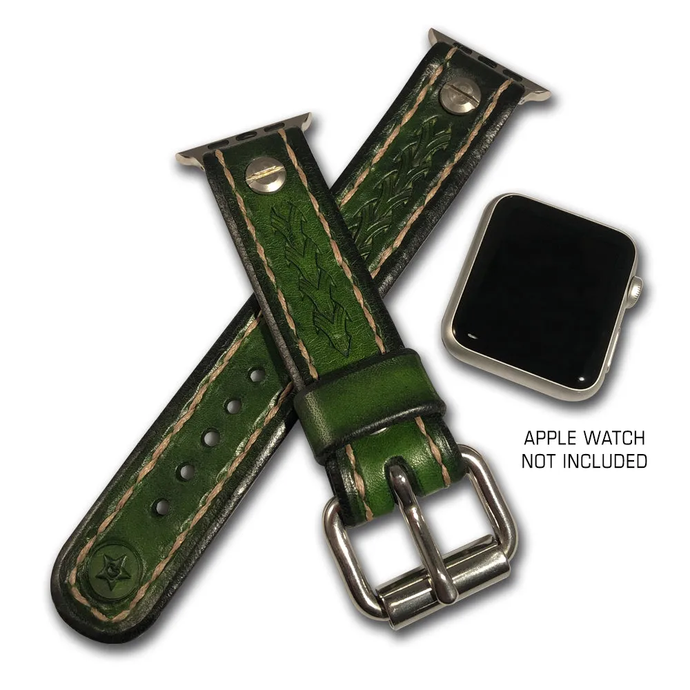 Green Stressed Apple iWatch Straps with Stainless Hardware