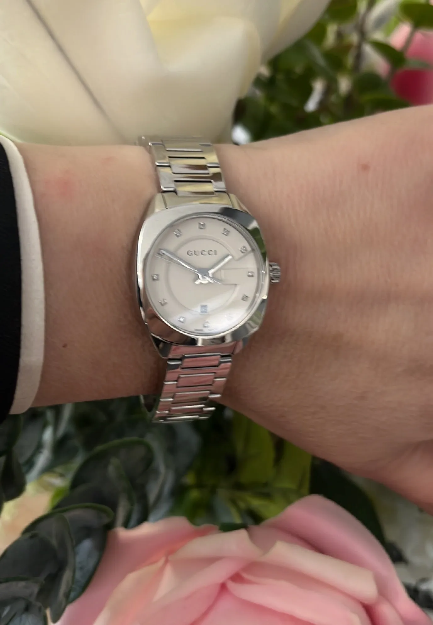 Gucci G Frame GG2570 YA142504 Stainless Steel Diamond Dial 29mm Ladies Watch
