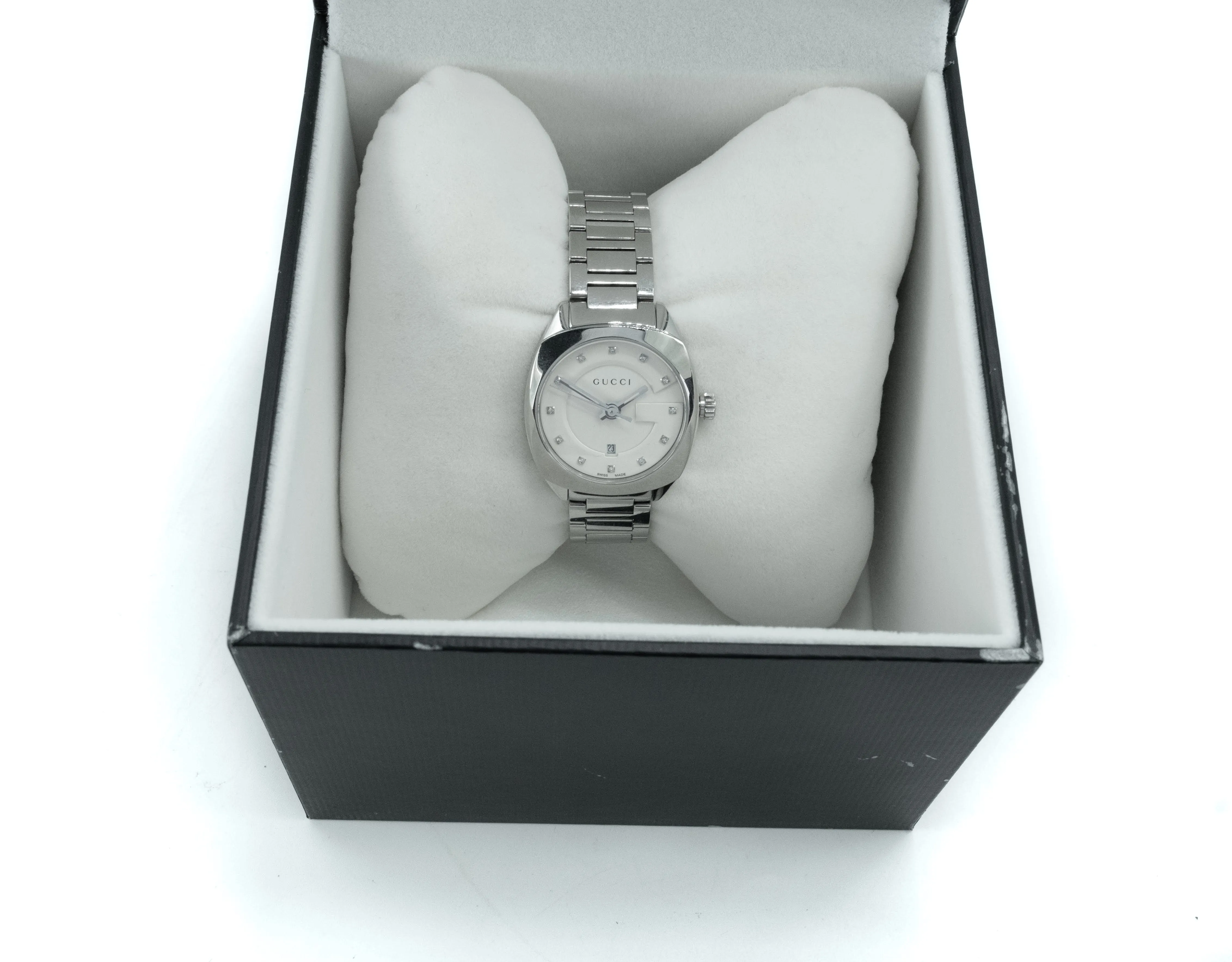 Gucci G Frame GG2570 YA142504 Stainless Steel Diamond Dial 29mm Ladies Watch
