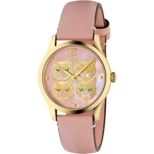 Gucci G-Timeless Pink Mother of Pearl Feline Strap Women's Watch YA1264132