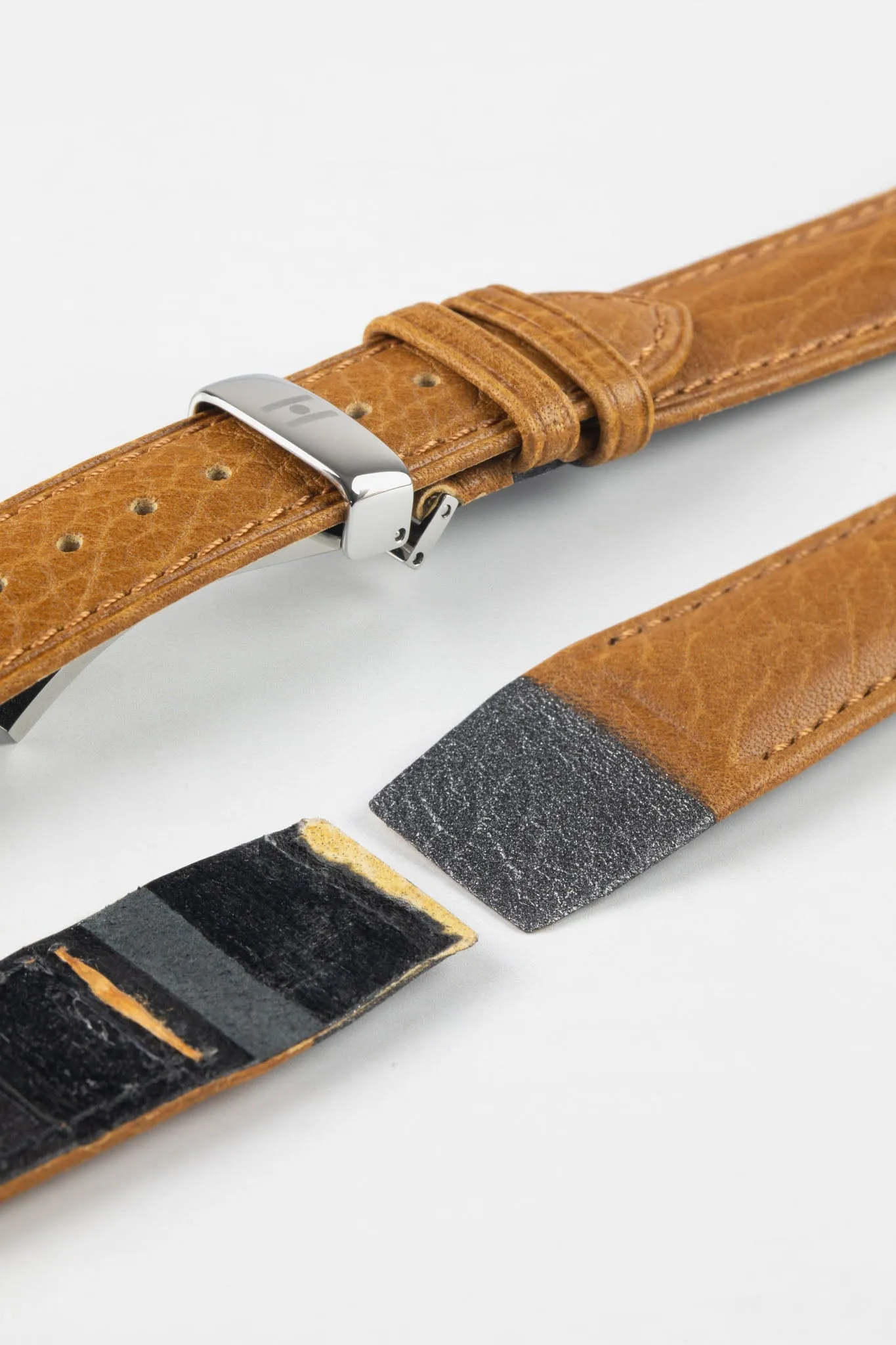 Hirsch CAMELGRAIN Open-Ended No-Allergy Leather Watch Strap in HONEY