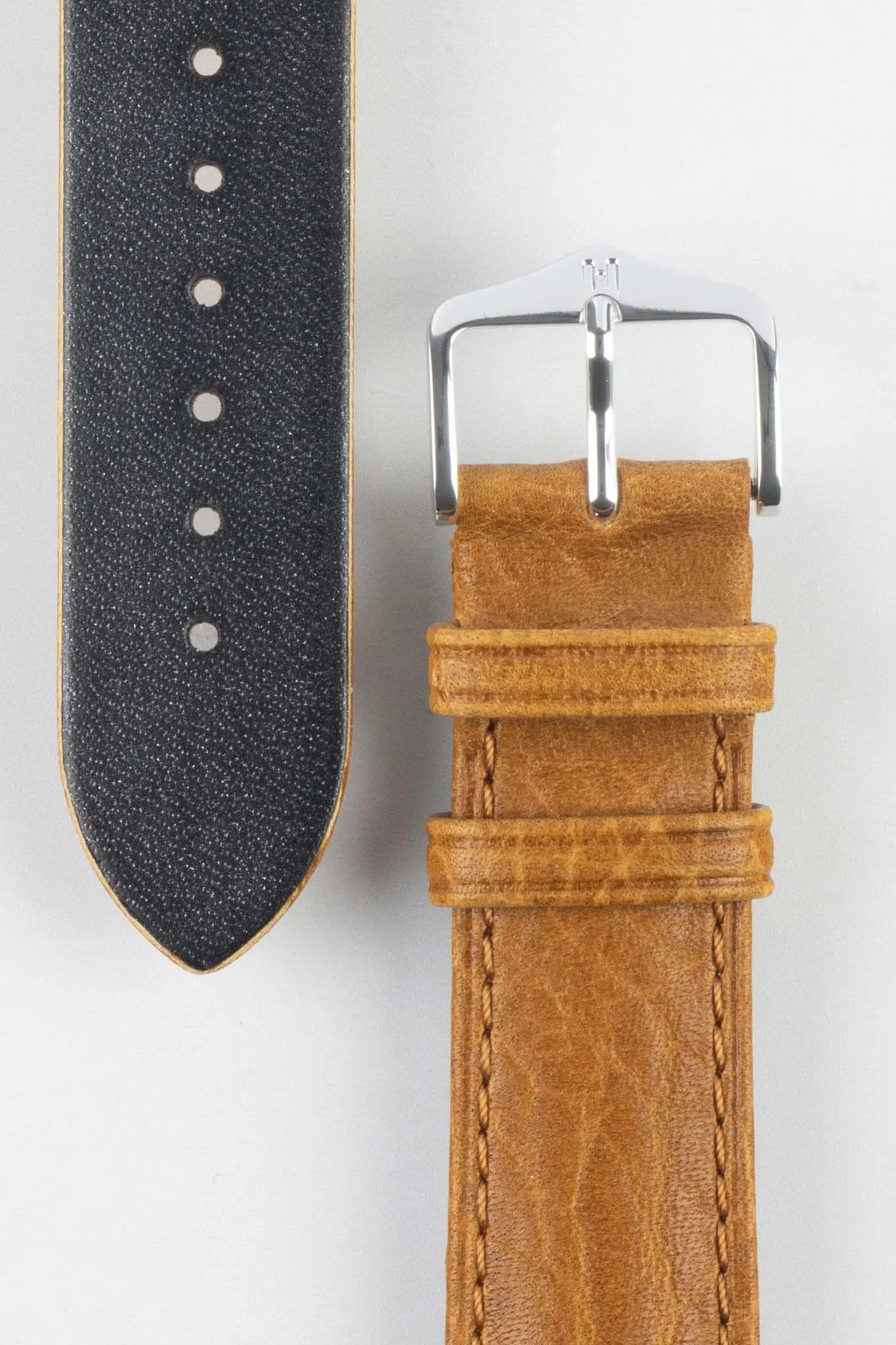 Hirsch CAMELGRAIN Open-Ended No-Allergy Leather Watch Strap in HONEY