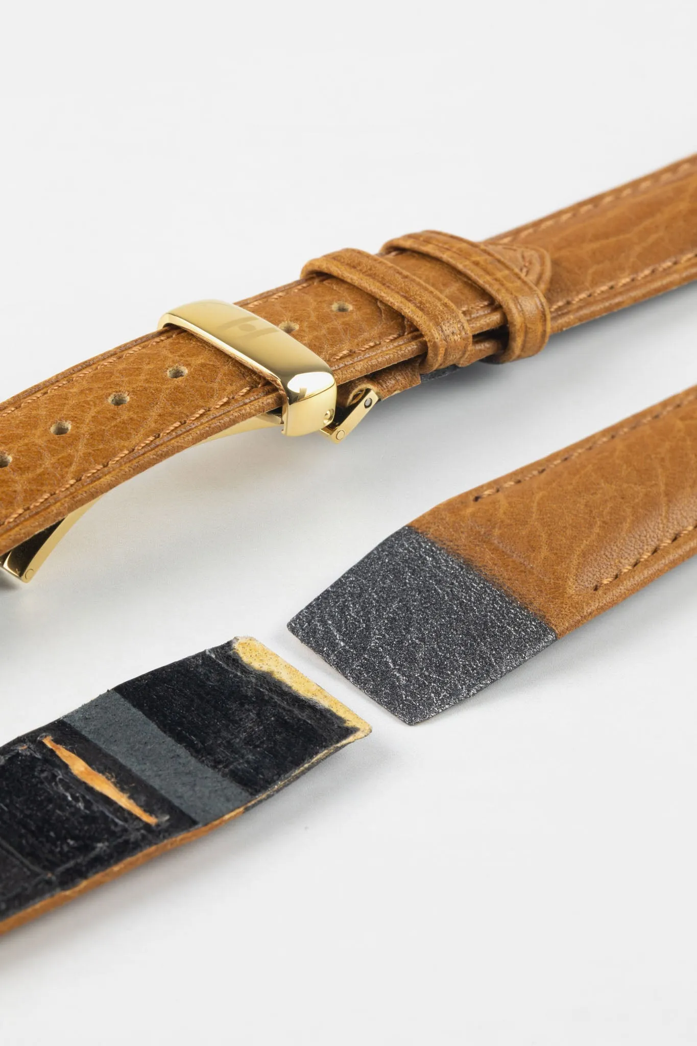 Hirsch CAMELGRAIN Open-Ended No-Allergy Leather Watch Strap in HONEY