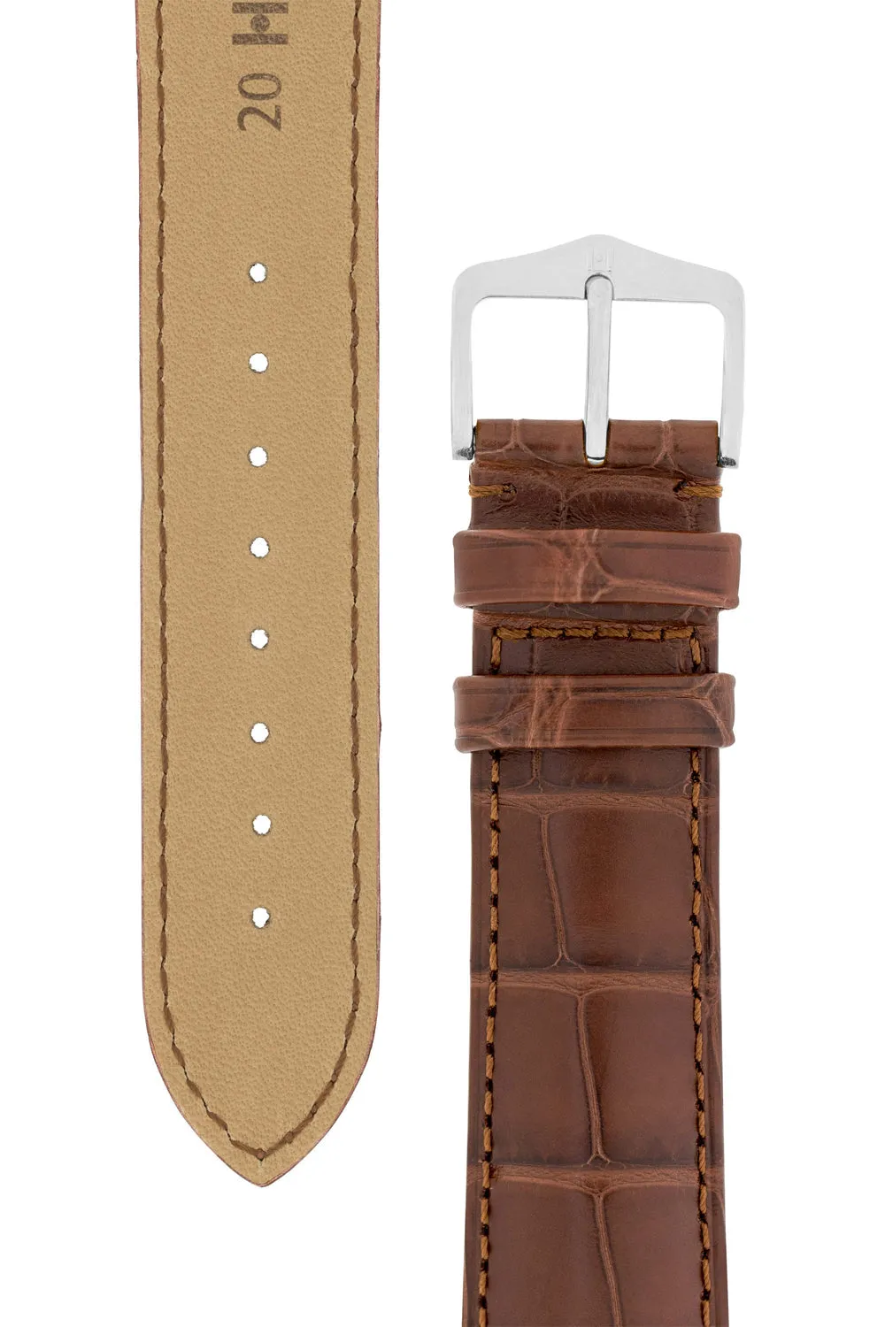Hirsch EARL Genuine Alligator Watch Strap in BROWN