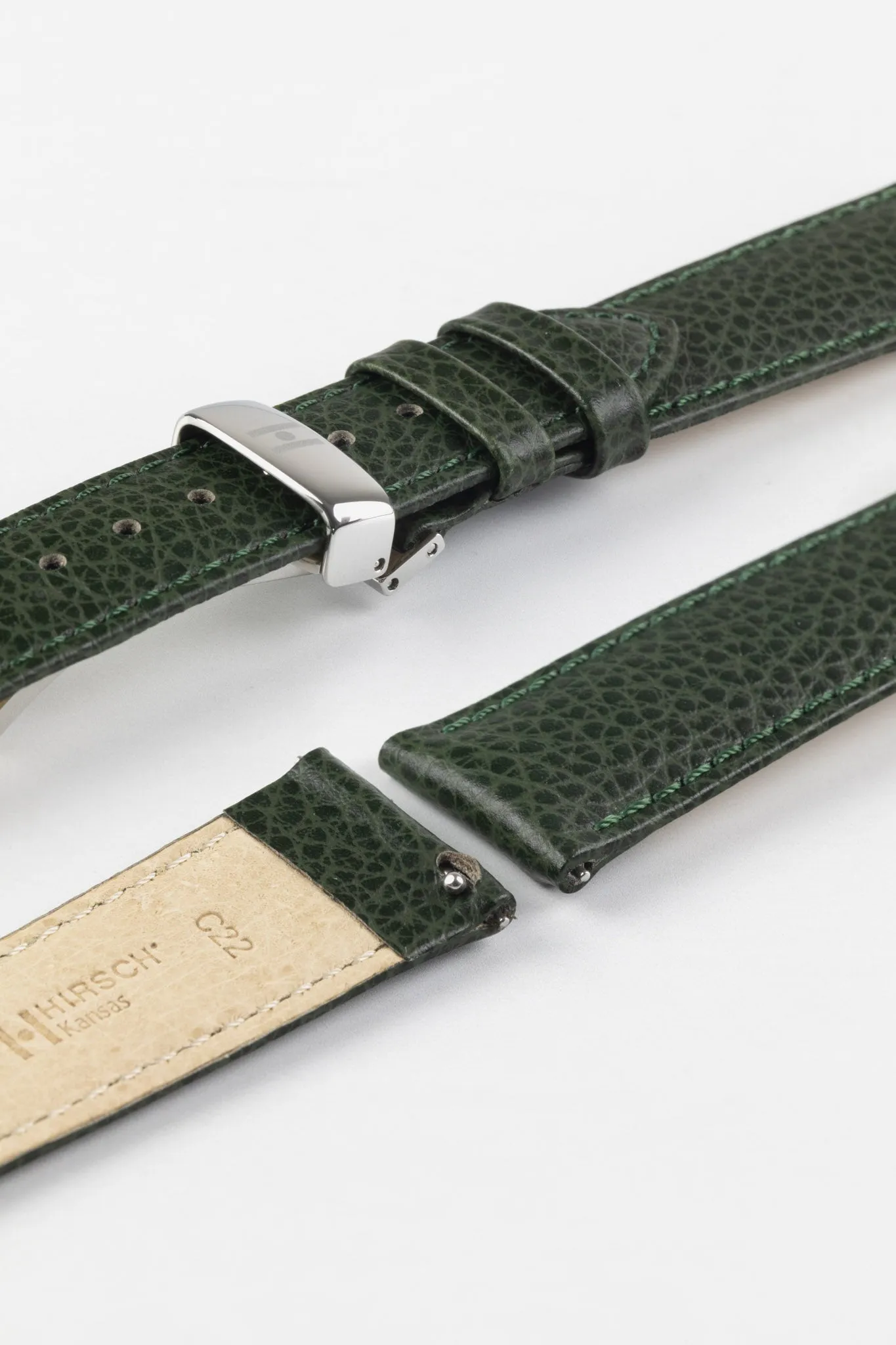 Hirsch KANSAS Buffalo Embossed Calf Leather Watch Strap in GREEN