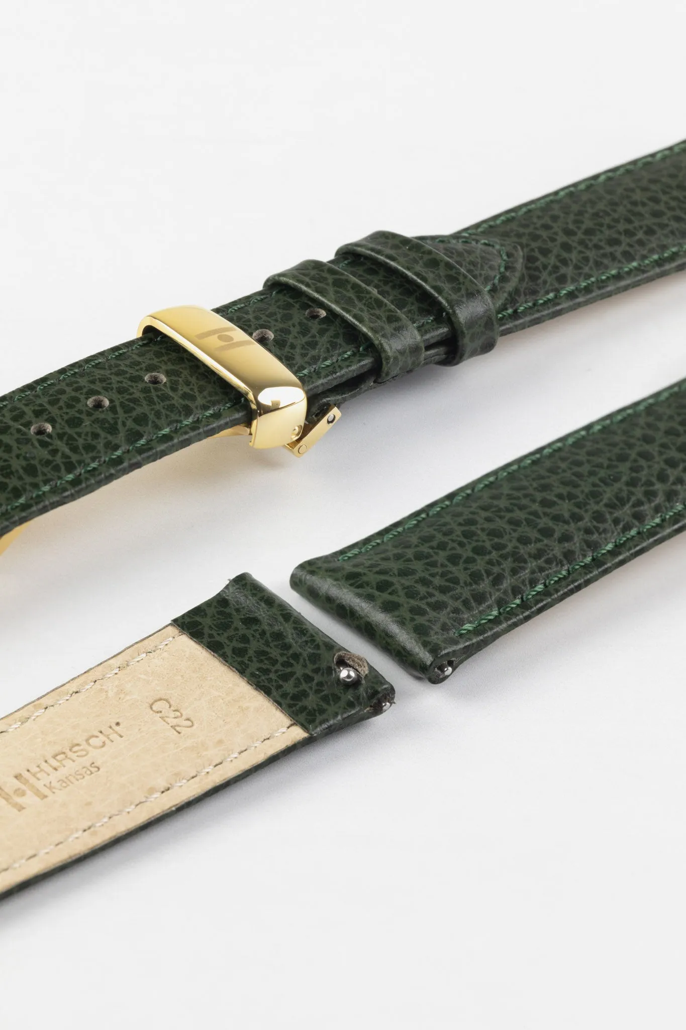 Hirsch KANSAS Buffalo Embossed Calf Leather Watch Strap in GREEN