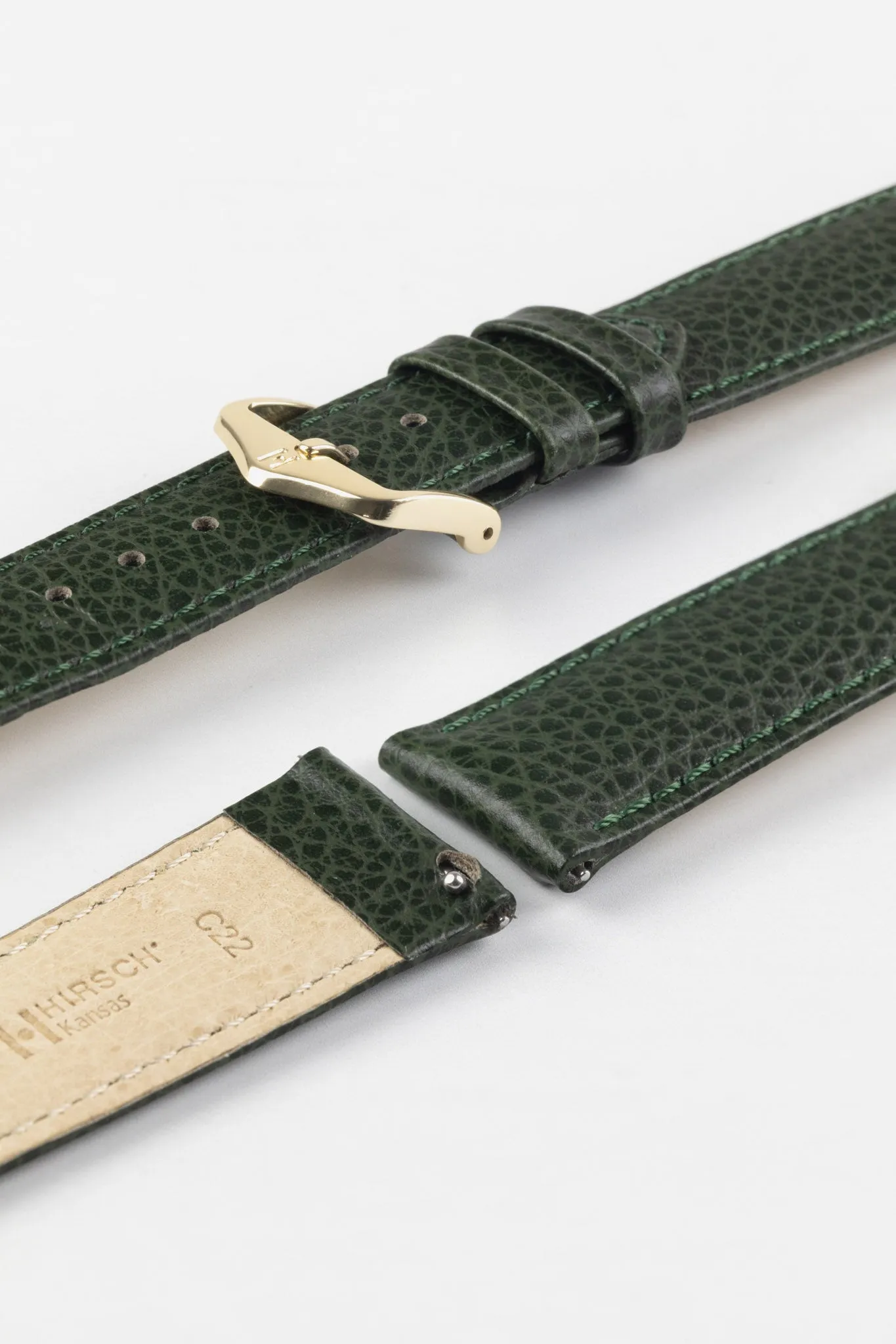 Hirsch KANSAS Buffalo Embossed Calf Leather Watch Strap in GREEN