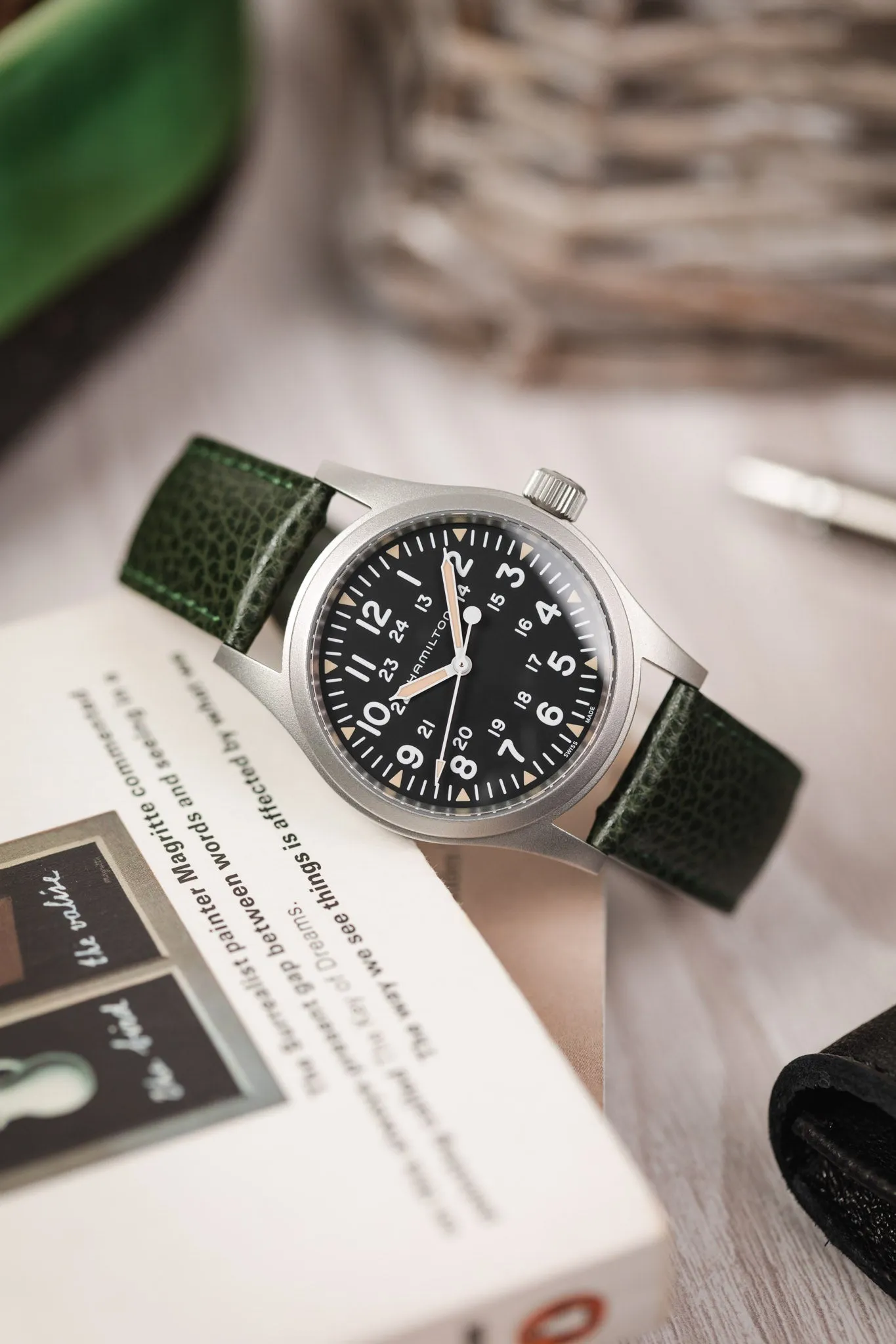 Hirsch KANSAS Buffalo Embossed Calf Leather Watch Strap in GREEN