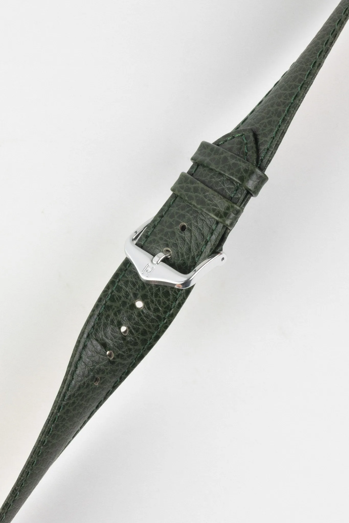 Hirsch KANSAS Buffalo Embossed Calf Leather Watch Strap in GREEN