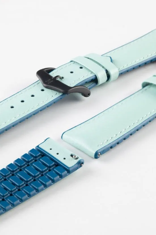 Hirsch LINDSEY Ladies Leather & Rubber Performance Watch Strap in BLUE/PETROL