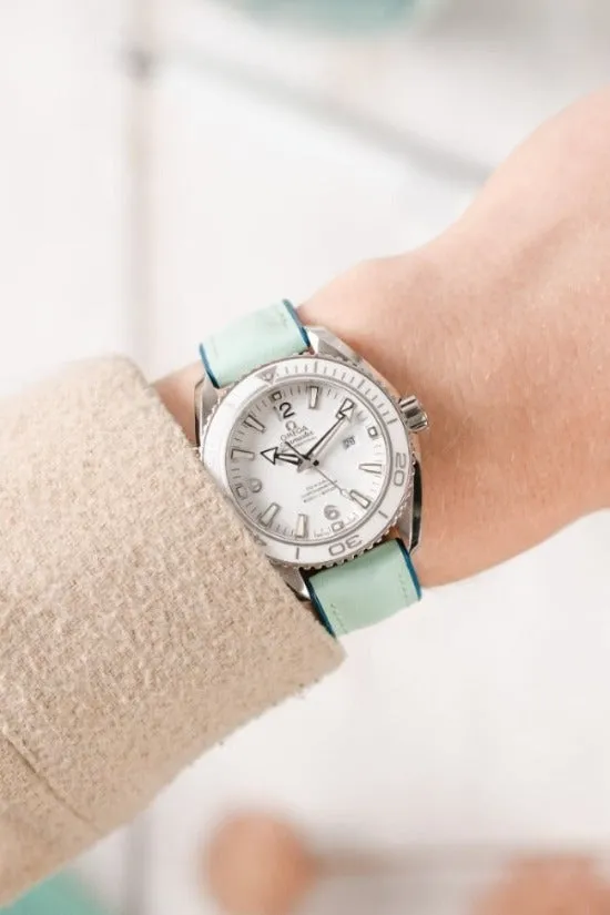Hirsch LINDSEY Ladies Leather & Rubber Performance Watch Strap in BLUE/PETROL