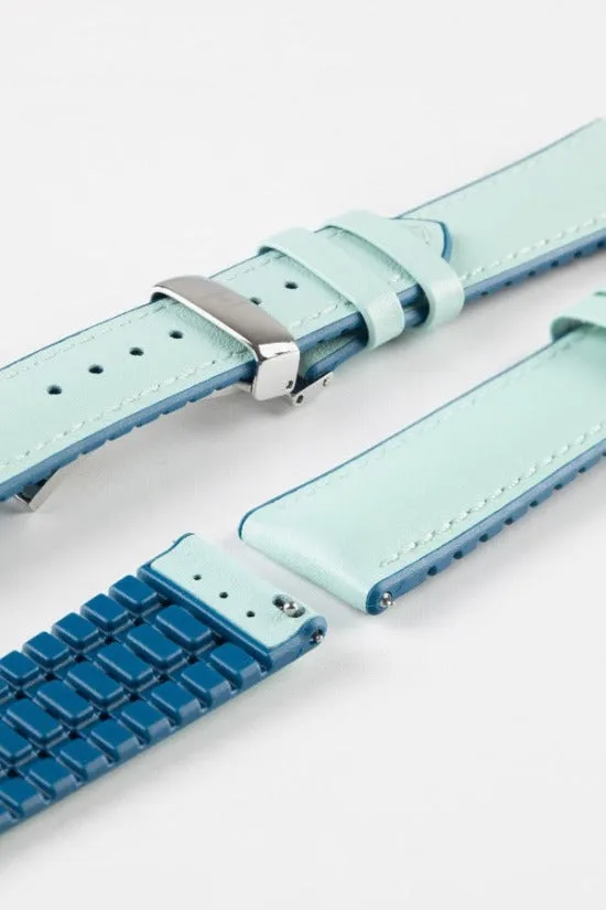 Hirsch LINDSEY Ladies Leather & Rubber Performance Watch Strap in BLUE/PETROL