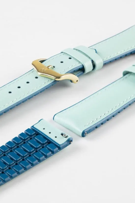 Hirsch LINDSEY Ladies Leather & Rubber Performance Watch Strap in BLUE/PETROL