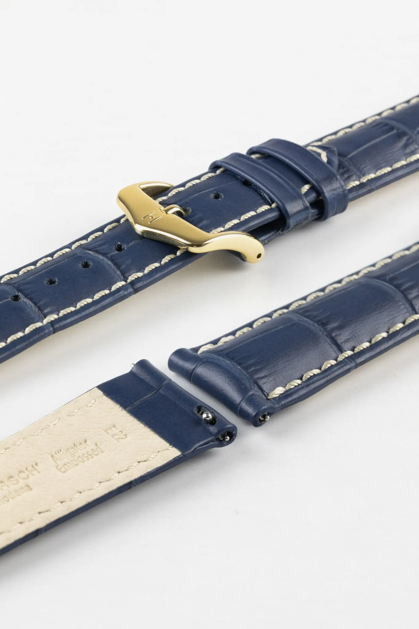 Hirsch MODENA Alligator Embossed Leather Watch Strap in BLUE