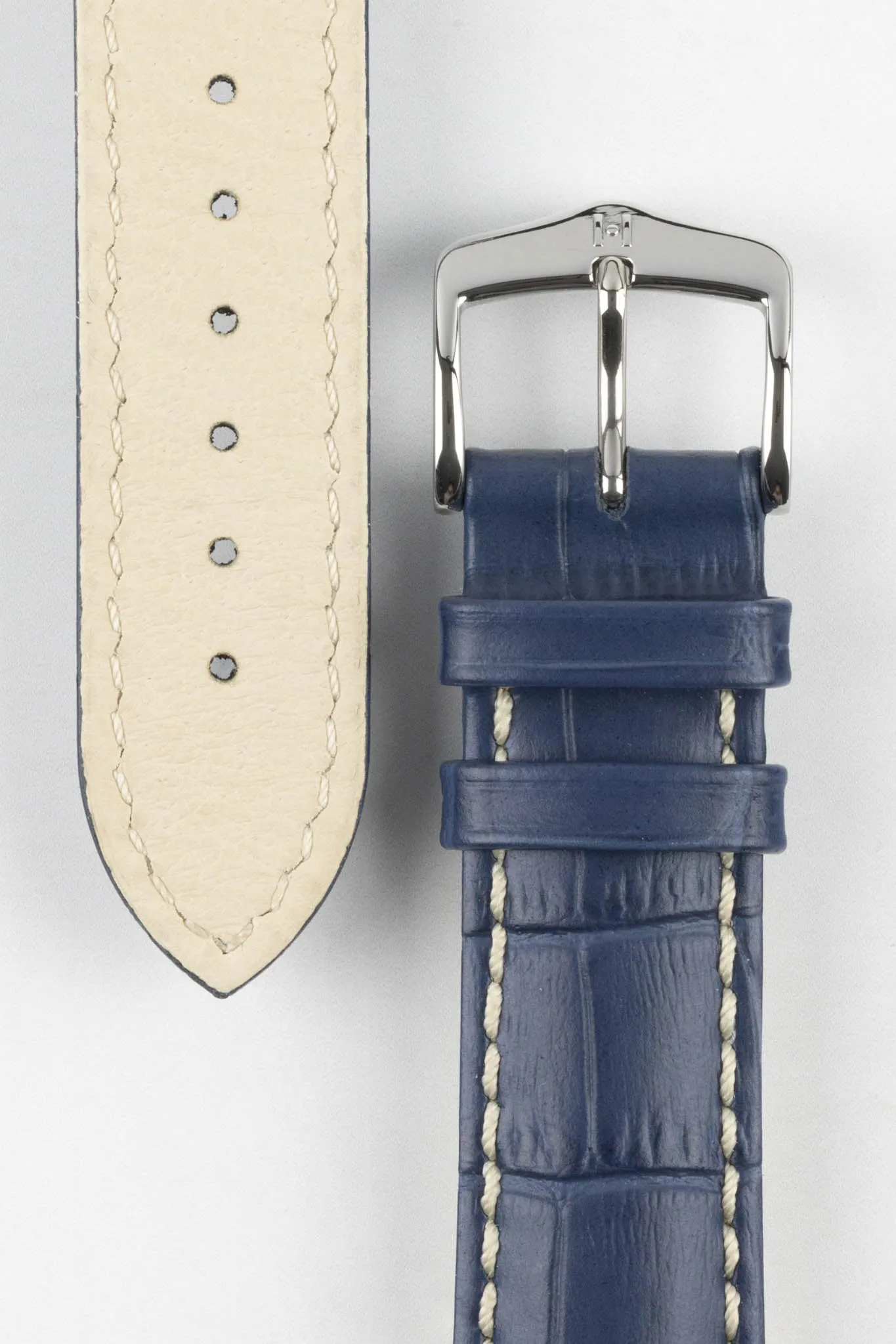 Hirsch MODENA Alligator Embossed Leather Watch Strap in BLUE