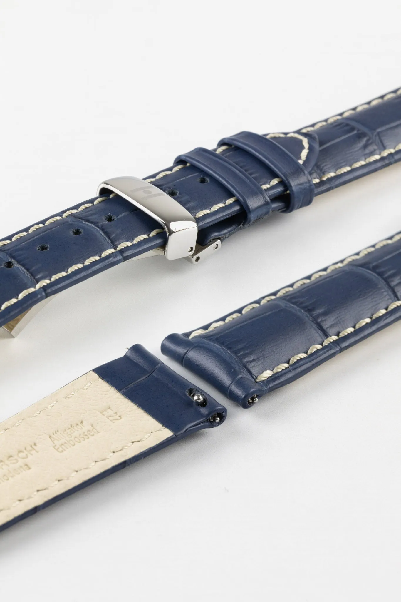 Hirsch MODENA Alligator Embossed Leather Watch Strap in BLUE