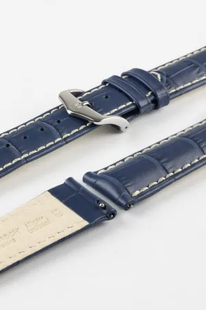 Hirsch MODENA Alligator Embossed Leather Watch Strap in BLUE