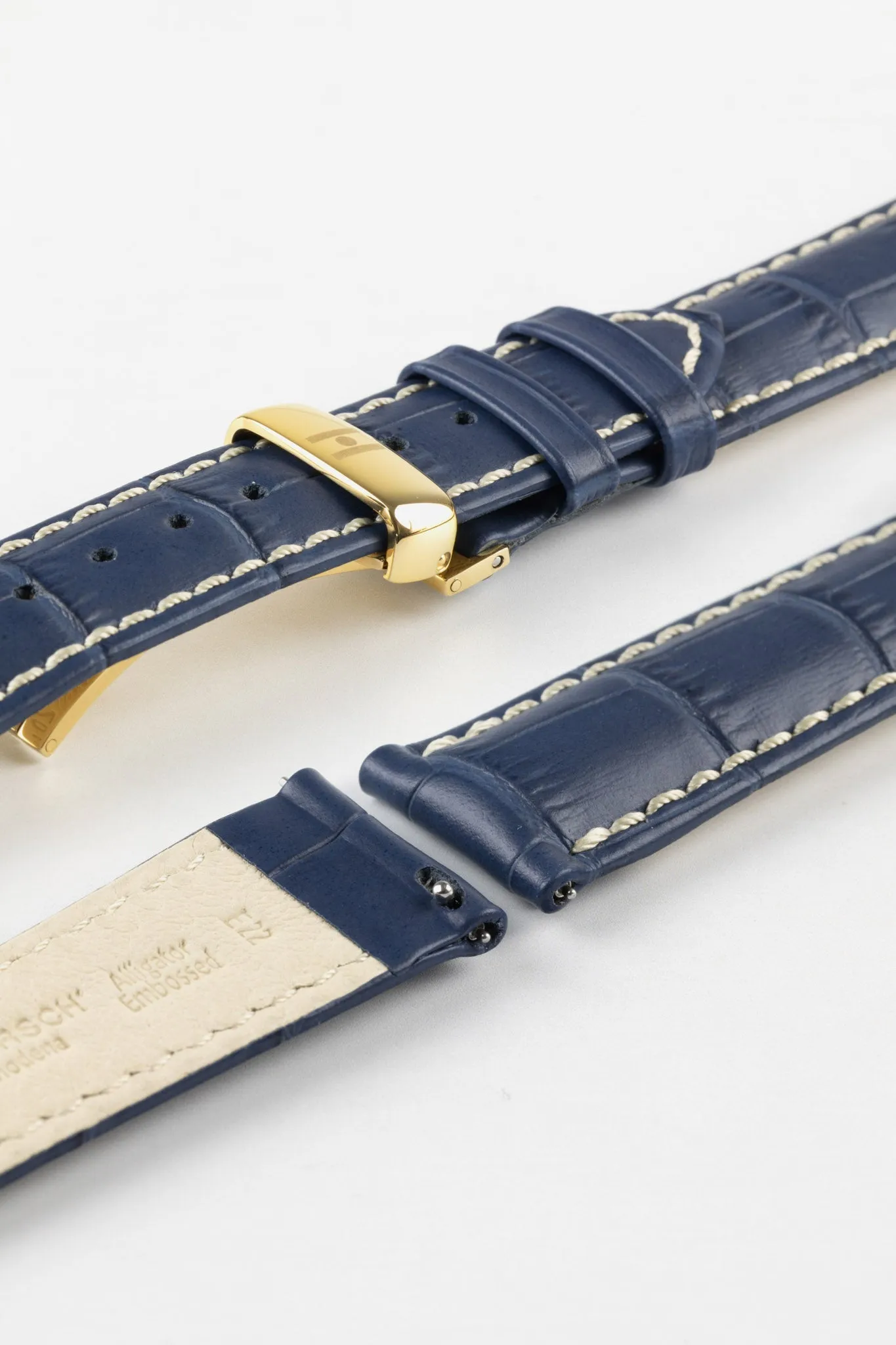 Hirsch MODENA Alligator Embossed Leather Watch Strap in BLUE