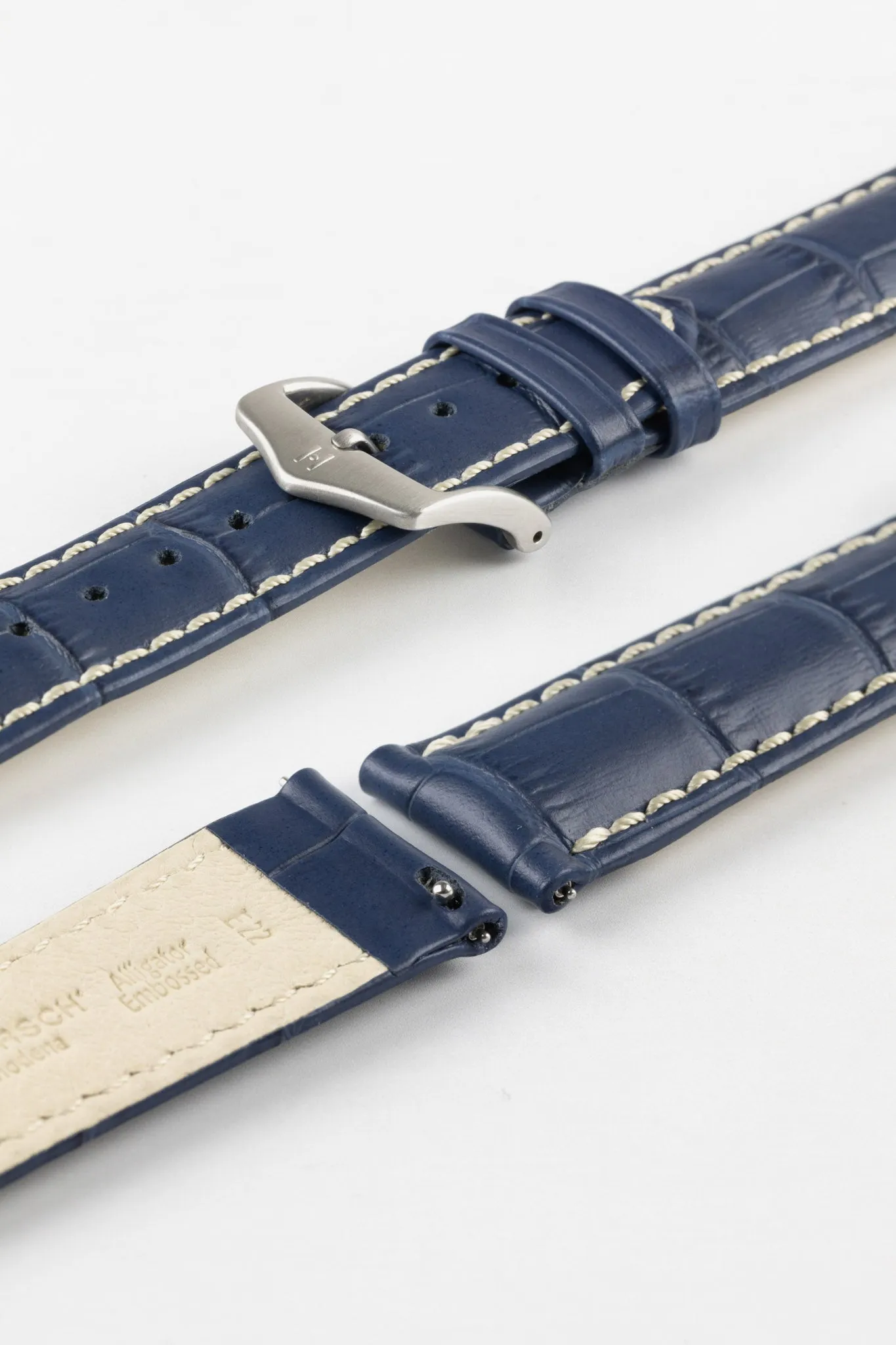 Hirsch MODENA Alligator Embossed Leather Watch Strap in BLUE