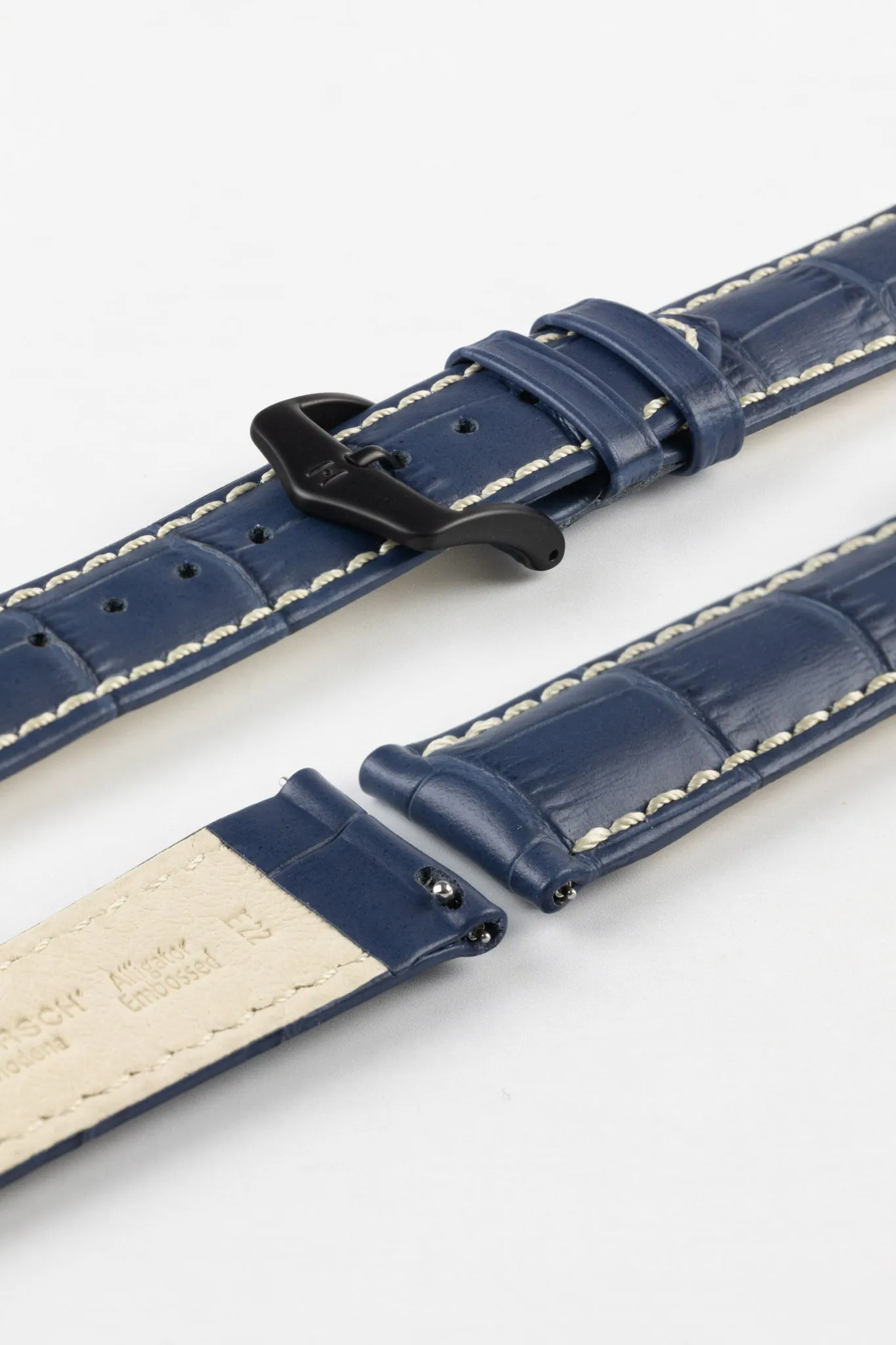 Hirsch MODENA Alligator Embossed Leather Watch Strap in BLUE