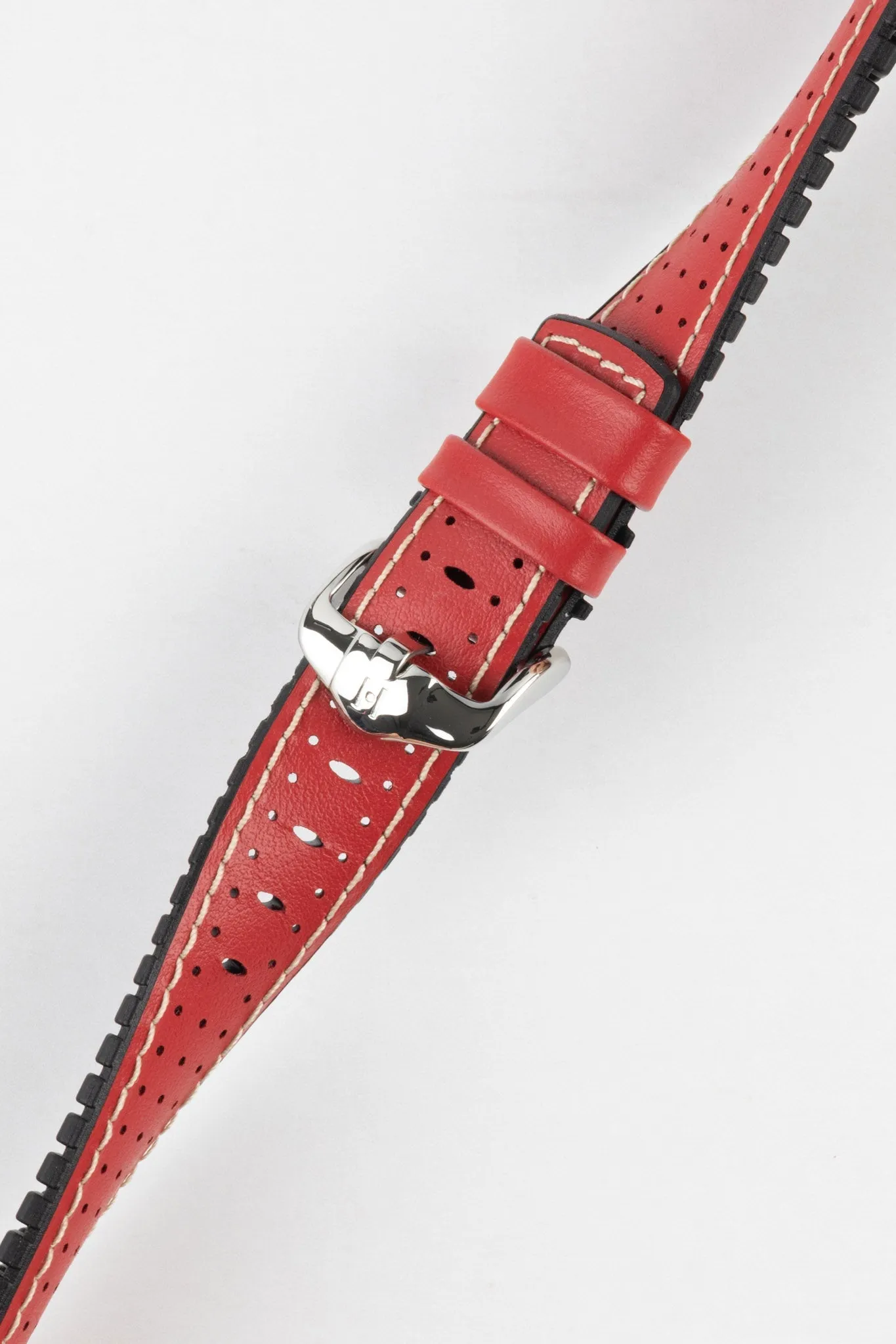 Hirsch TIGER Perforated Leather Performance Watch Strap in RED