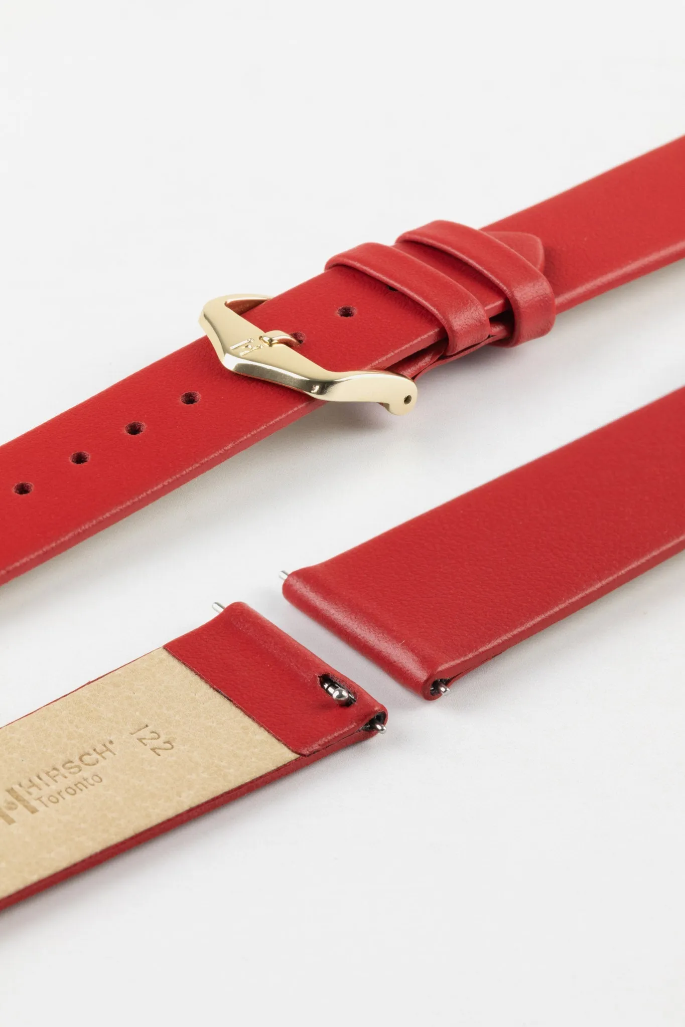 Hirsch TORONTO Quick-Release Fine-Grained Leather Watch Strap in RED