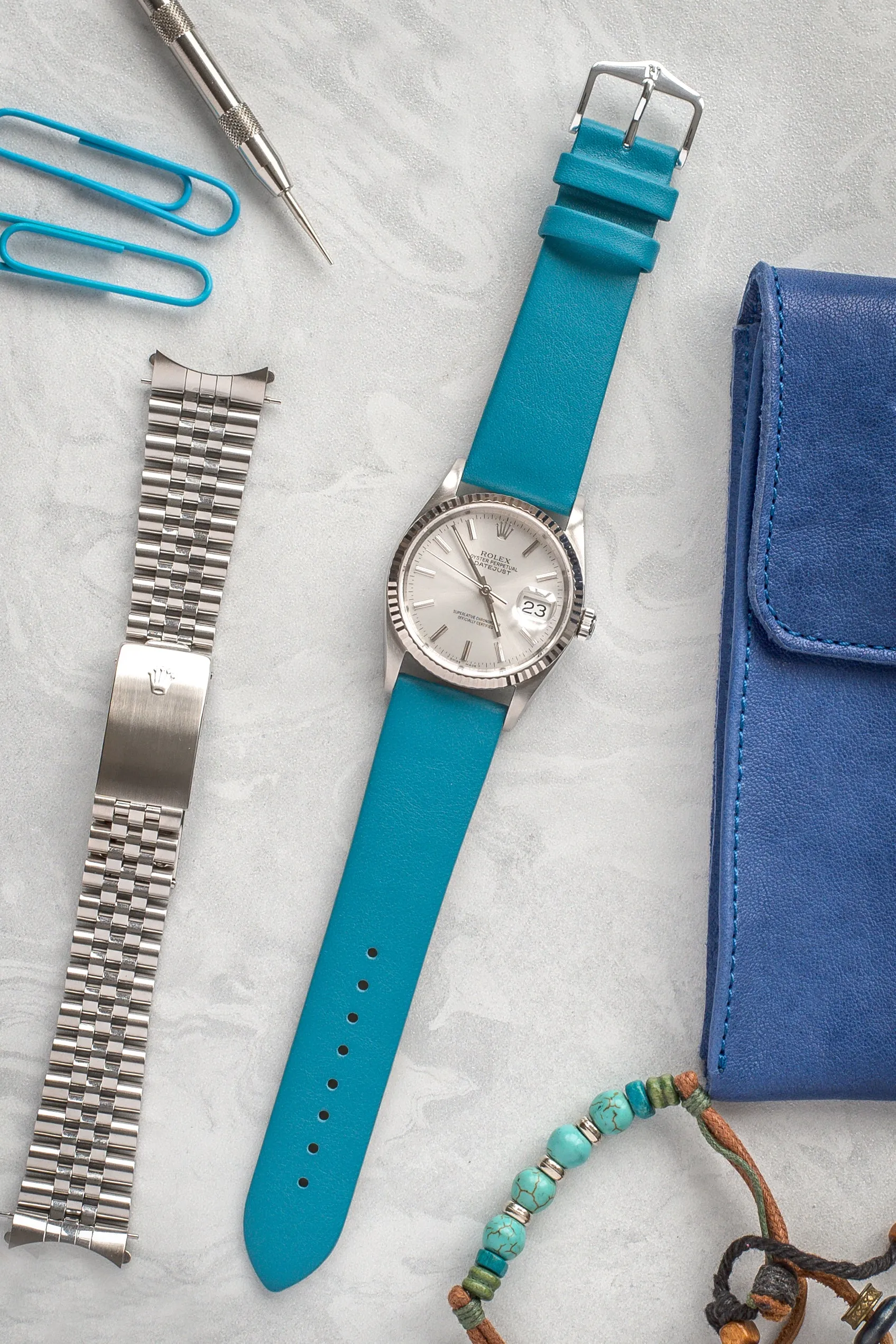 Hirsch VIAZZA Ladies Leather Quick-Release Watch Strap in PETROL