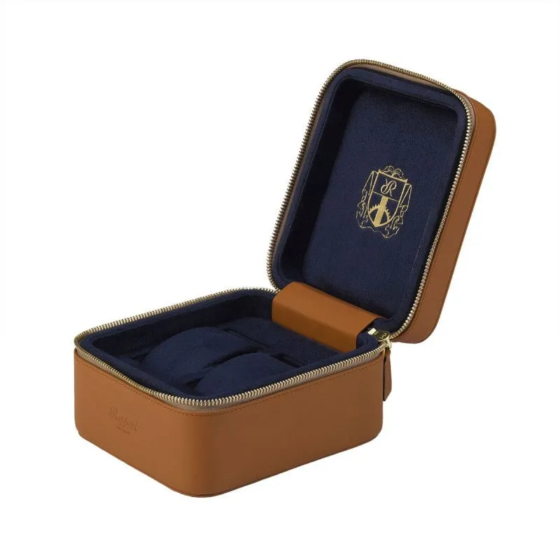 Hyde Park Tan Leather 2 Watch Zip Case