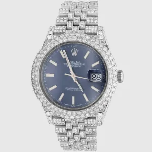 Iced Out Rolex DateJust 41mm Stainless Steel Blue Dial Watch