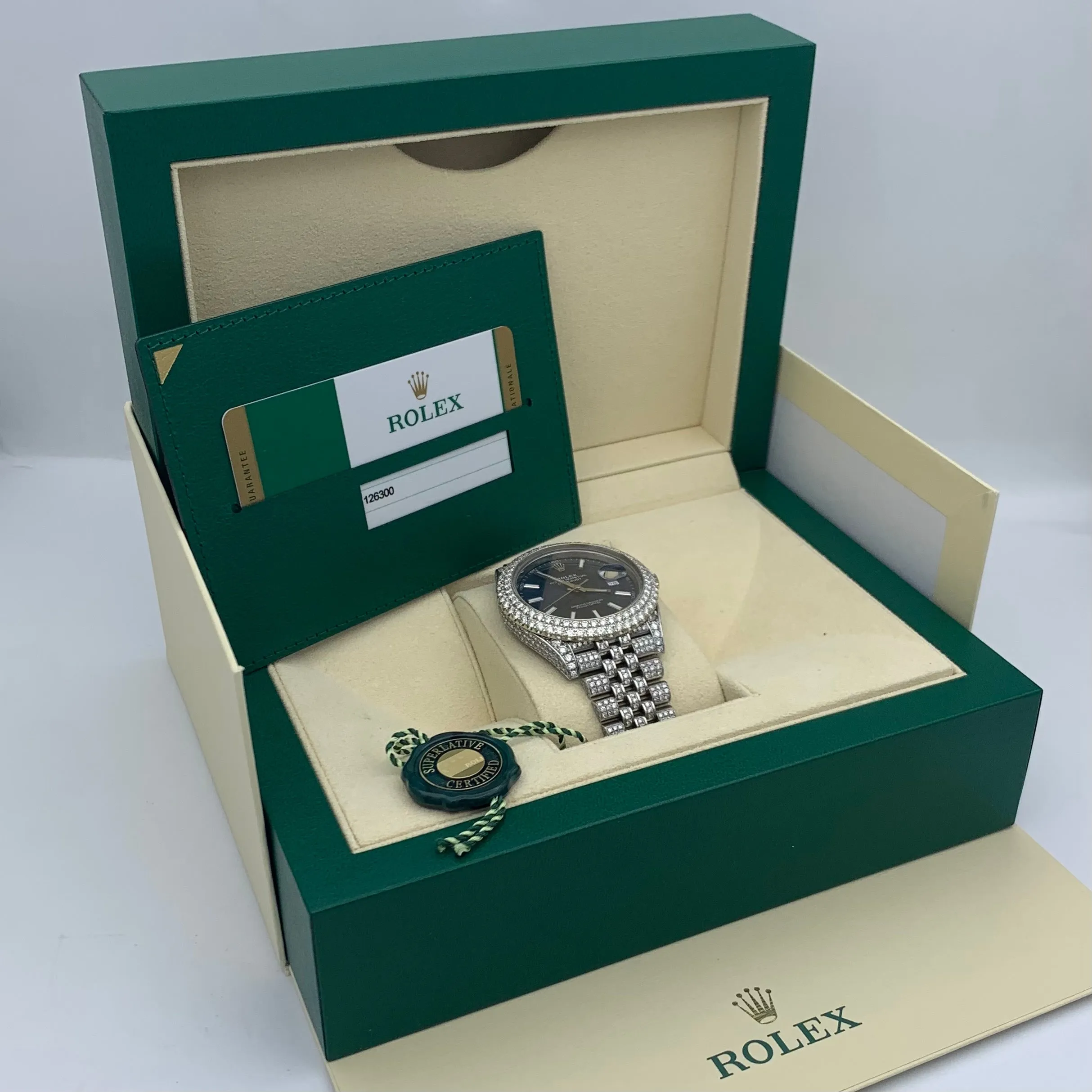 Iced Out Rolex DateJust 41mm Stainless Steel Blue Dial Watch