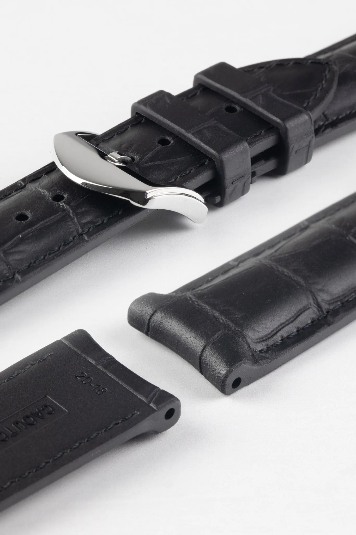 ISOSWISS SKINSKAN Alligator-Embossed Rubber Watch Strap in BLACK