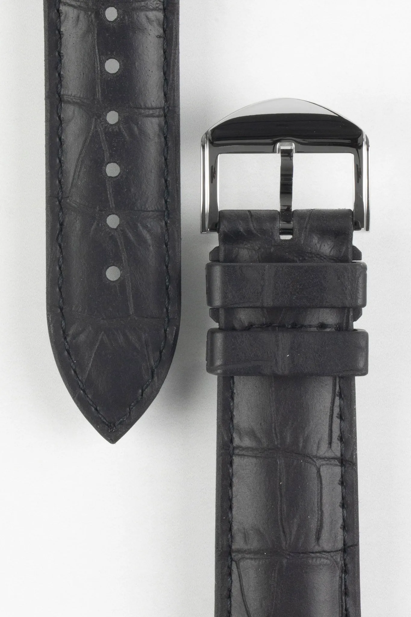 ISOSWISS SKINSKAN Alligator-Embossed Rubber Watch Strap in BLACK