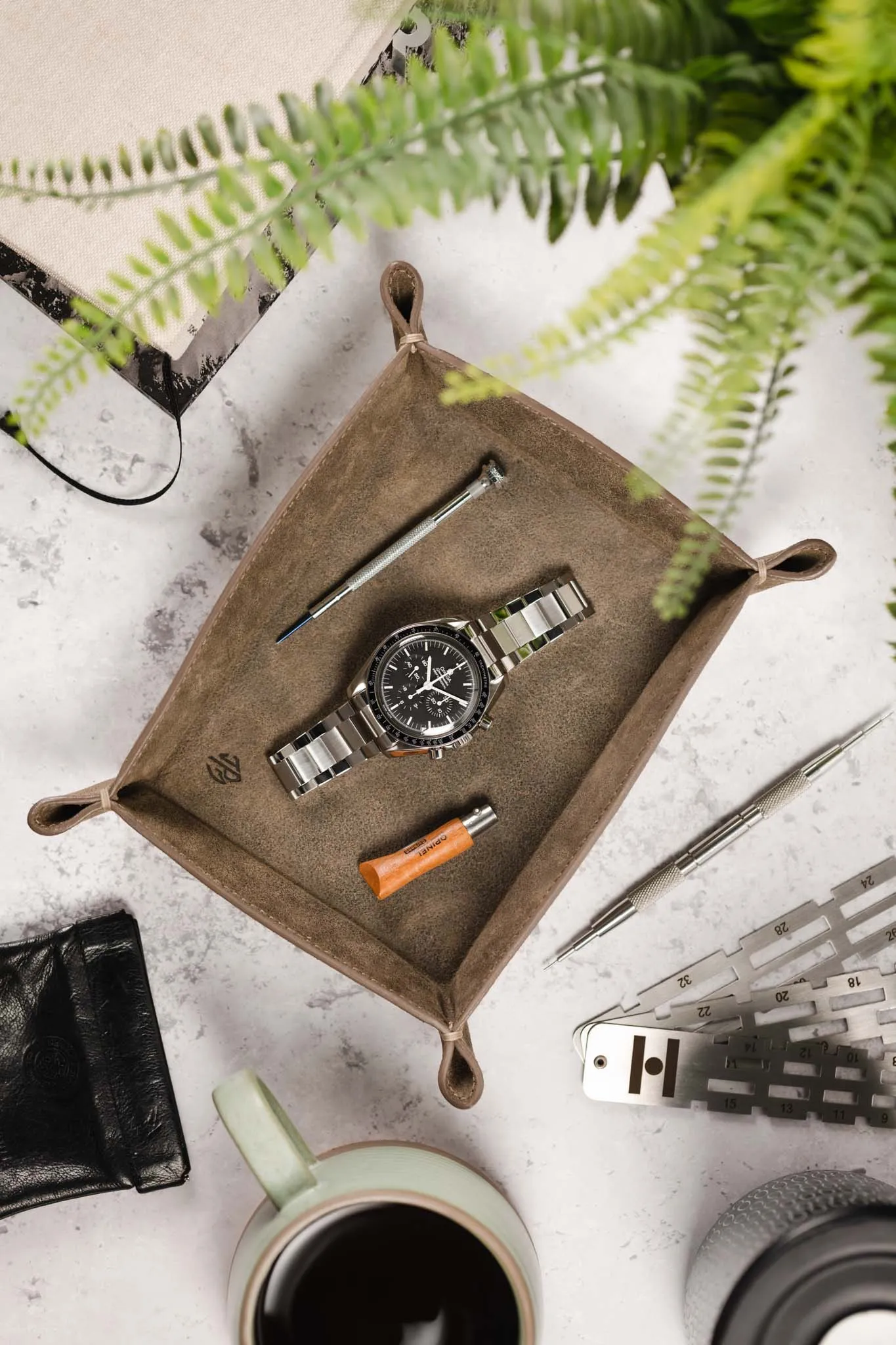 JPM Small Suede Leather Valet Tray in GREY