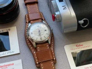 Leather Watch Band, Leather Watch Strap, Light Brown Cuff Band, Full Bund Strap 20mm, Genuine Leather Wristwatch Band, Valentines Day Gift