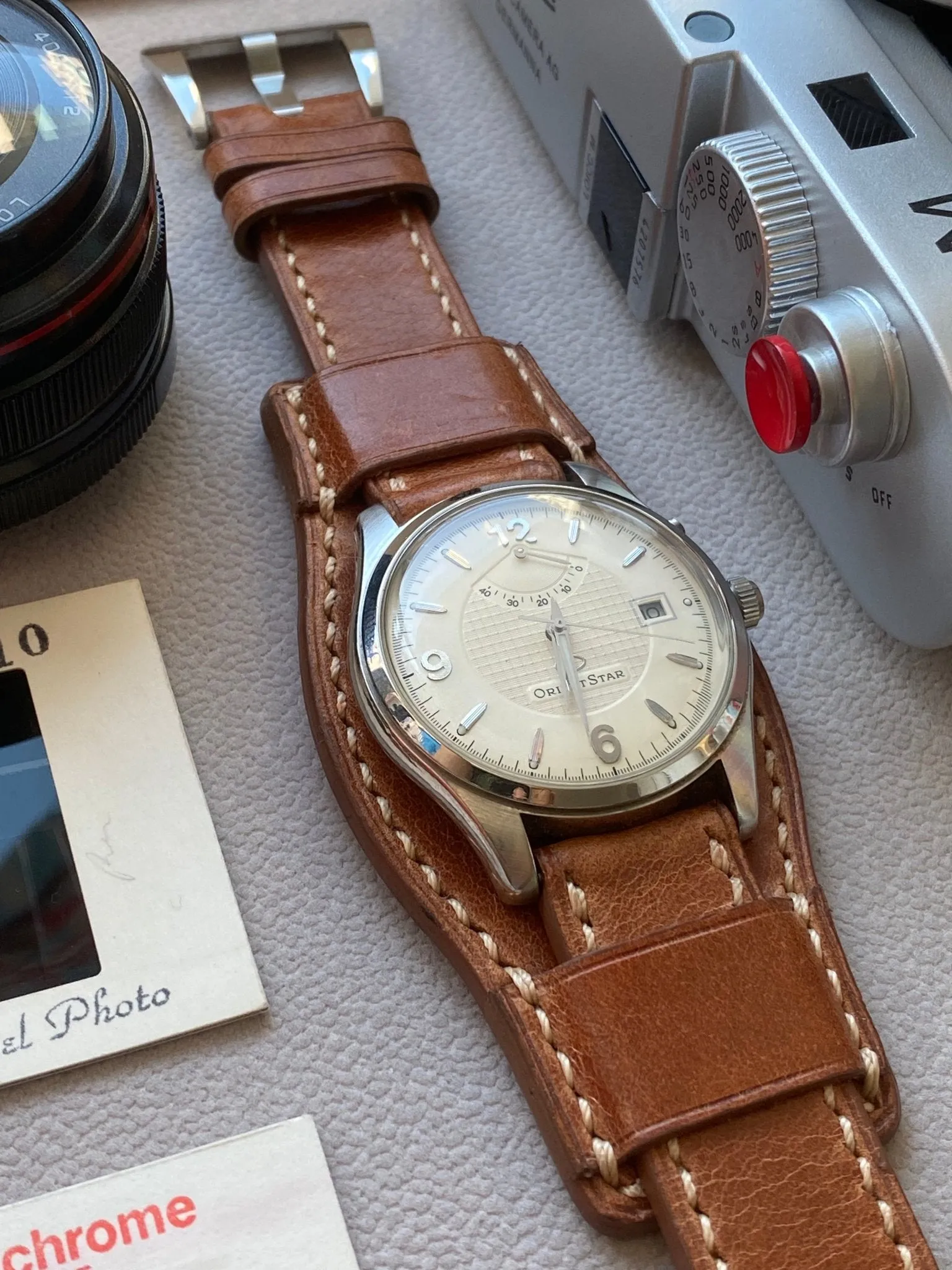 Leather Watch Band, Leather Watch Strap, Light Brown Cuff Band, Full Bund Strap 20mm, Genuine Leather Wristwatch Band, Valentines Day Gift