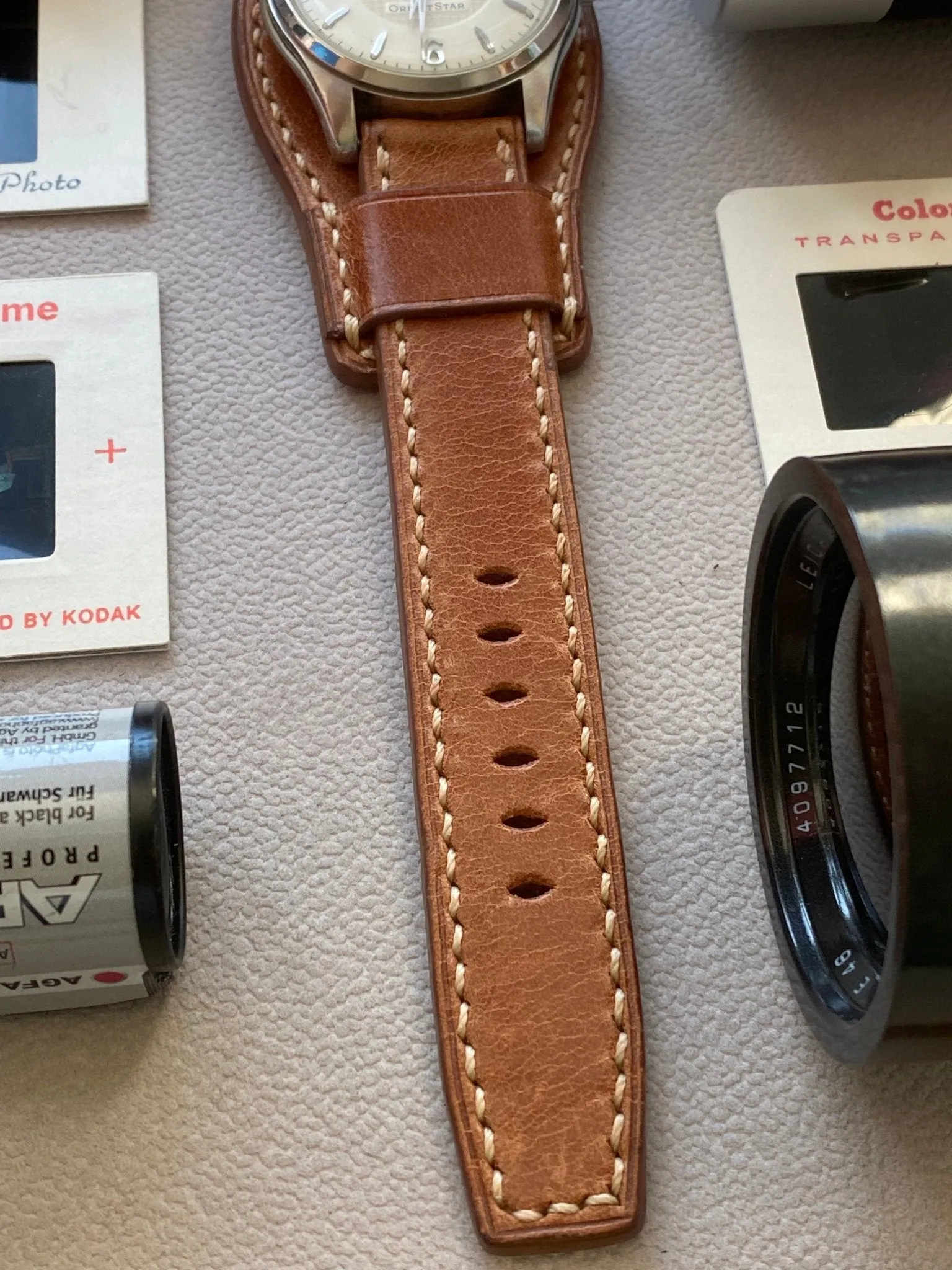 Leather Watch Band, Leather Watch Strap, Light Brown Cuff Band, Full Bund Strap 20mm, Genuine Leather Wristwatch Band, Valentines Day Gift