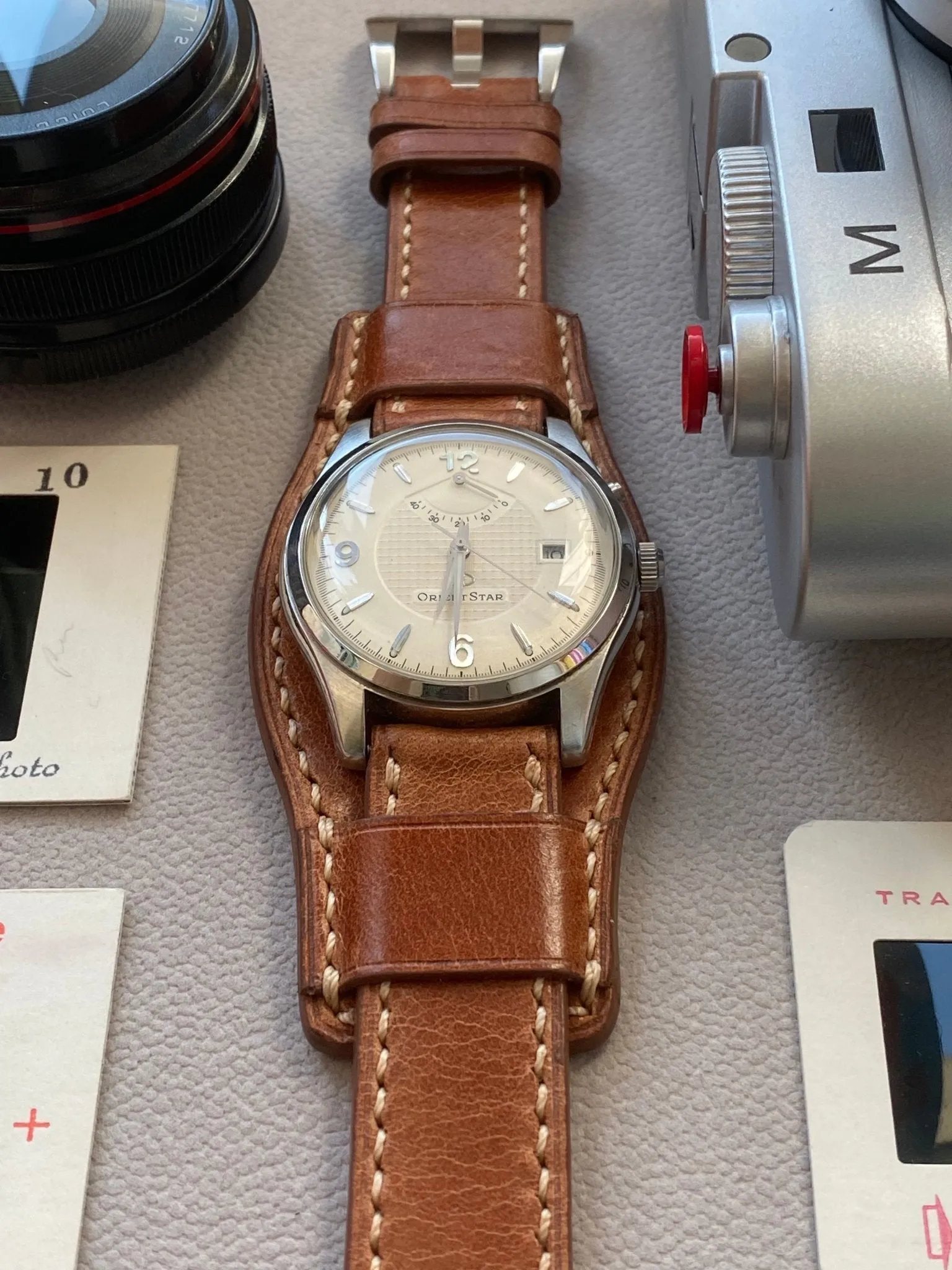 Leather Watch Band, Leather Watch Strap, Light Brown Cuff Band, Full Bund Strap 20mm, Genuine Leather Wristwatch Band, Valentines Day Gift