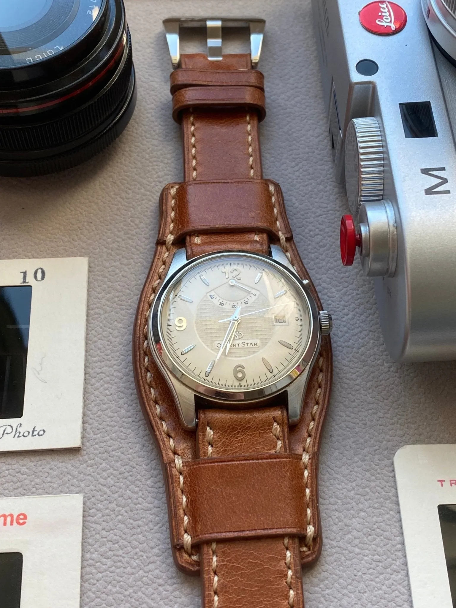 Leather Watch Band, Leather Watch Strap, Light Brown Cuff Band, Full Bund Strap 20mm, Genuine Leather Wristwatch Band, Valentines Day Gift