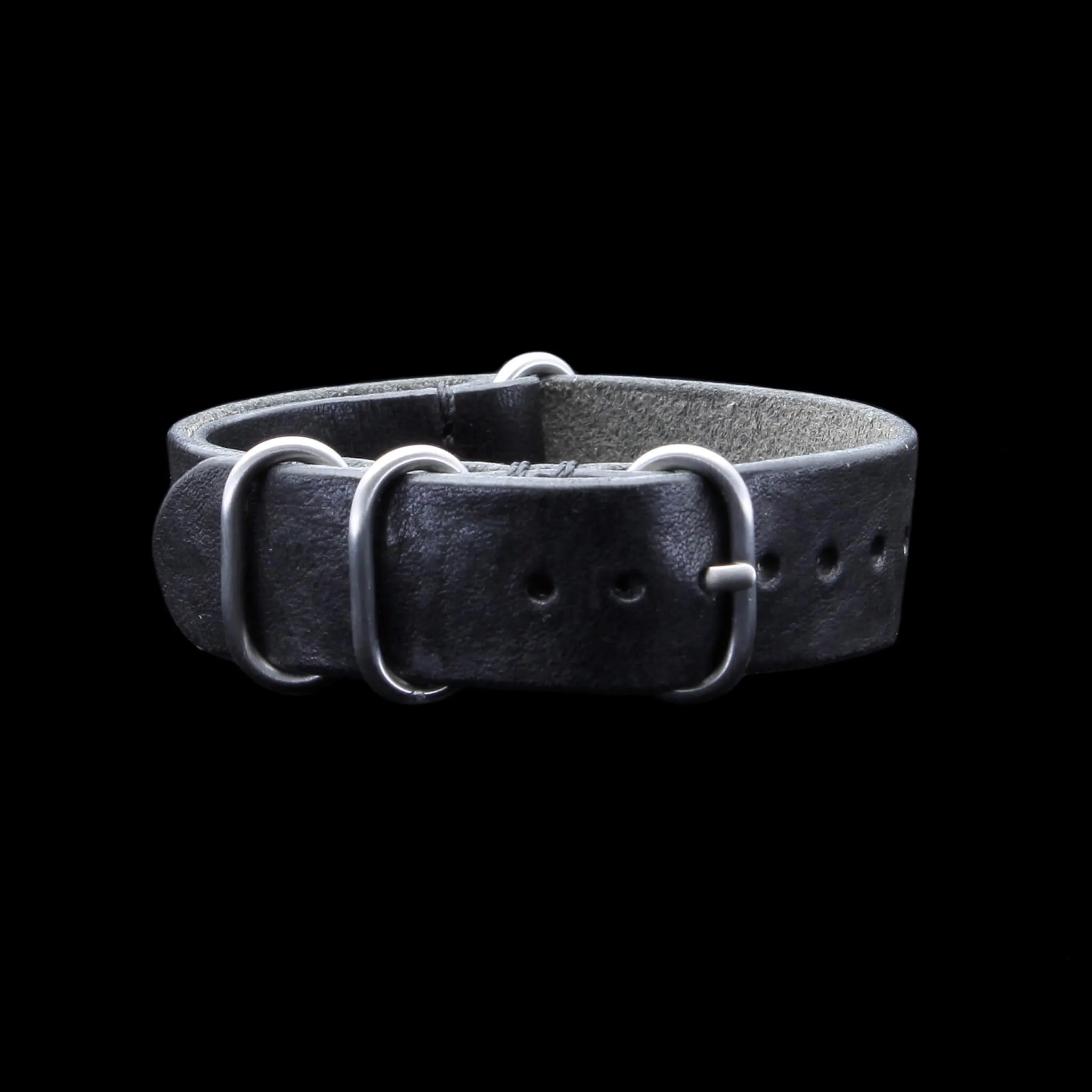 Leather Watch Strap, 4-Ring Vintage NERO (Black)