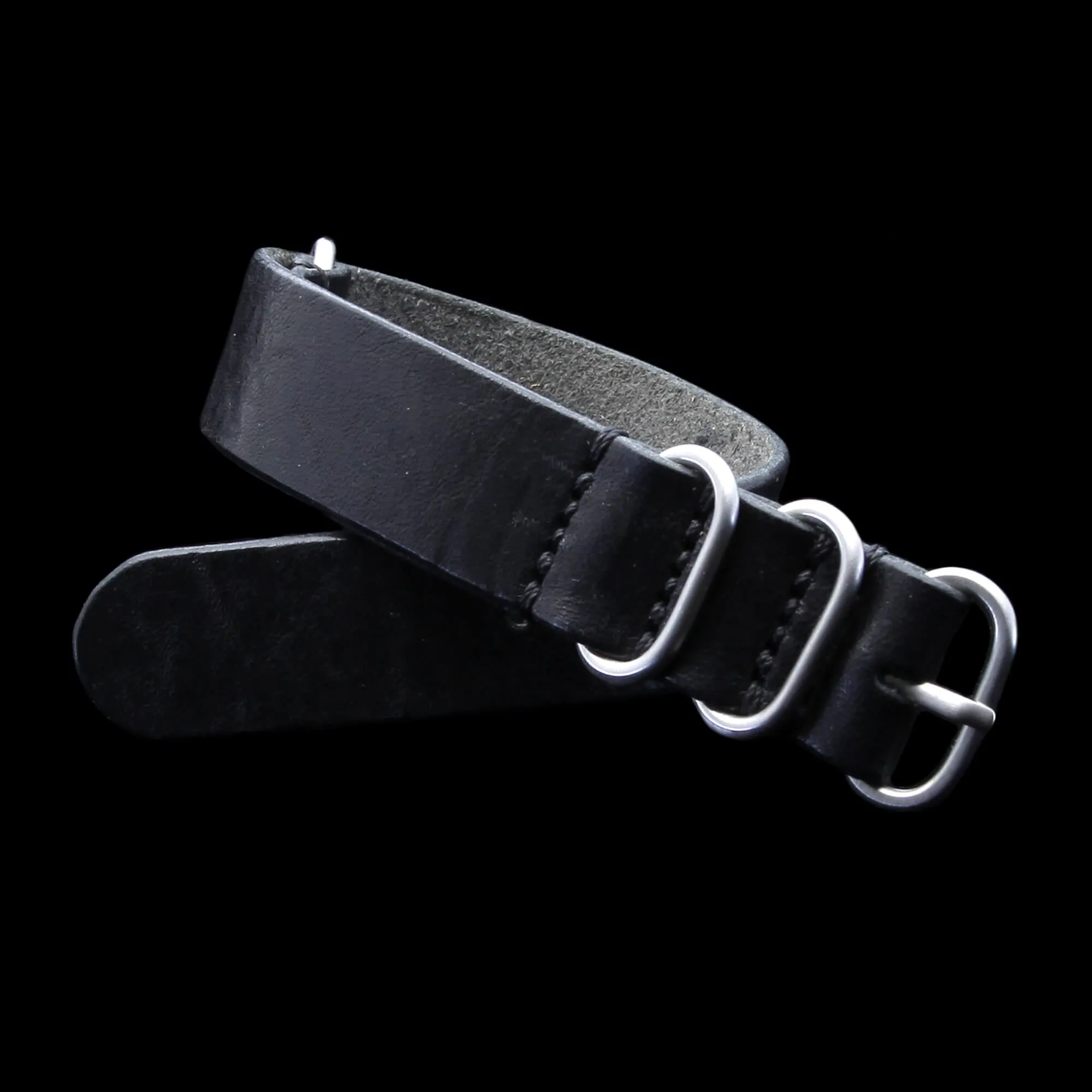 Leather Watch Strap, 4-Ring Vintage NERO (Black)